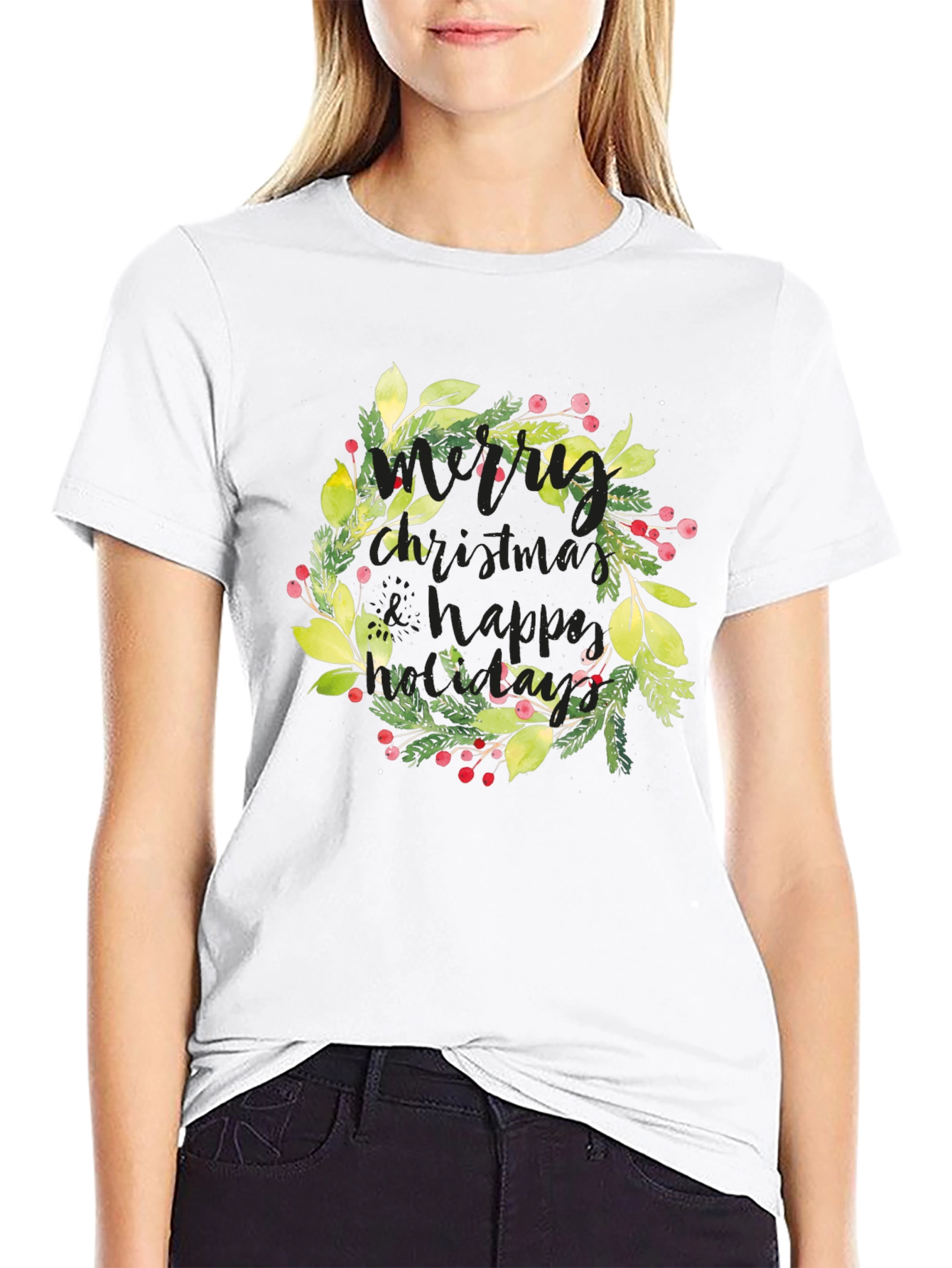 Festive Christmas Wreath Graphic Tee