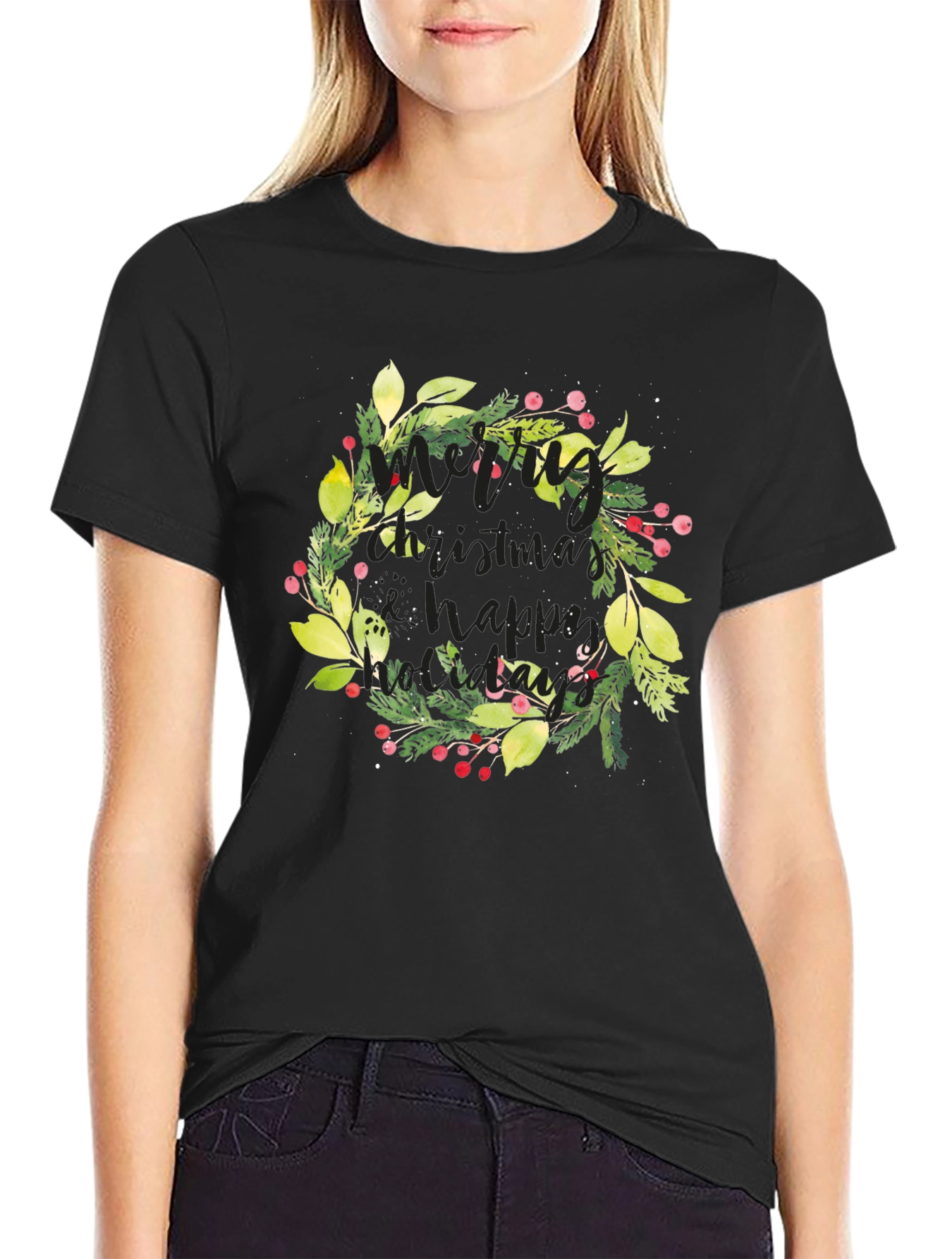 Festive Christmas Wreath Graphic Tee