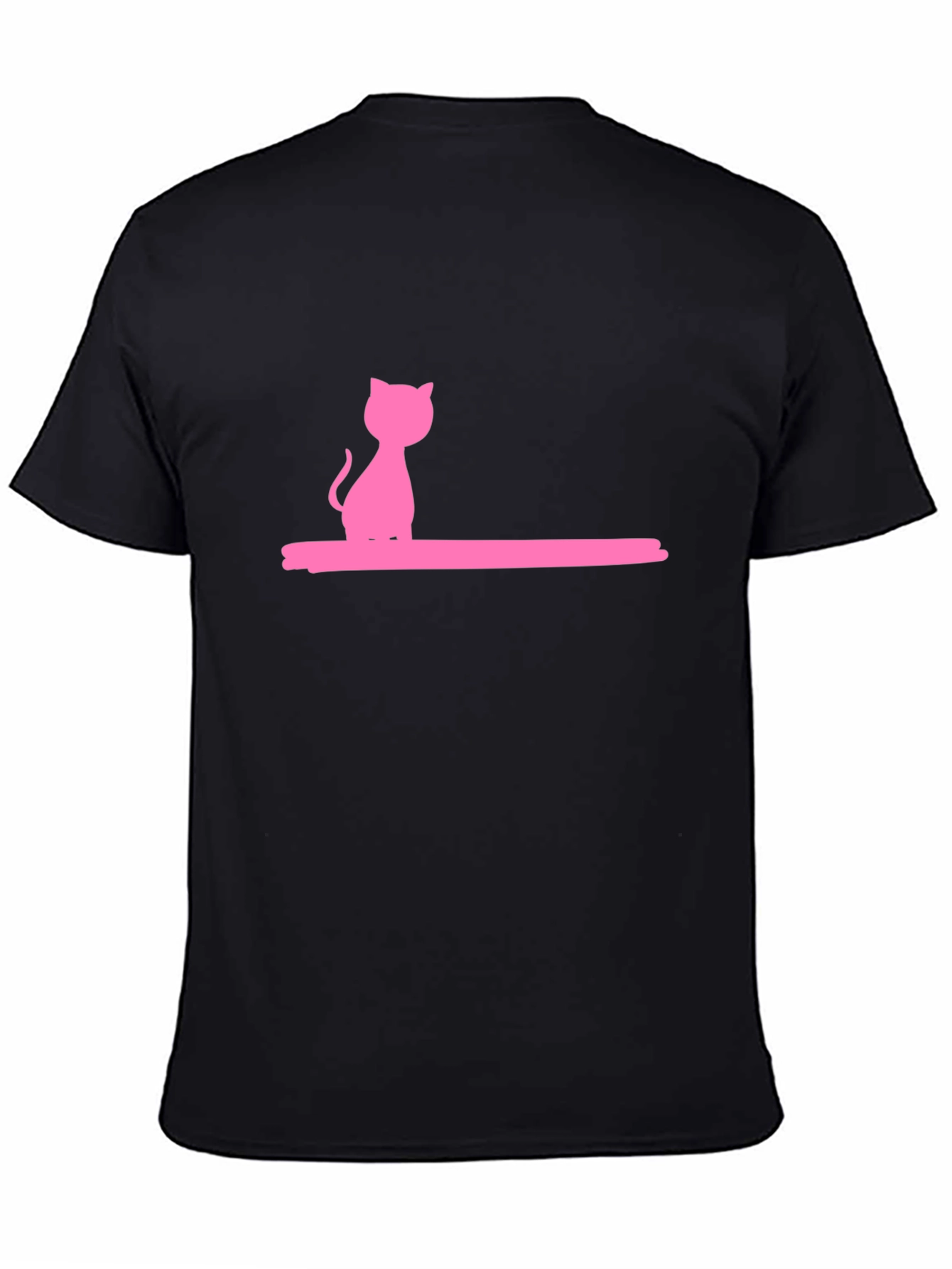 Pink Cat Graphic Black T-Shirt