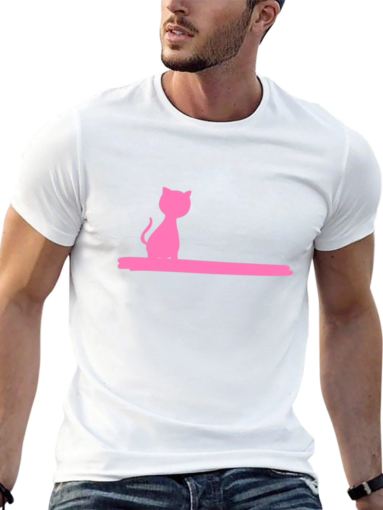 Pink Cat Graphic Black T-Shirt