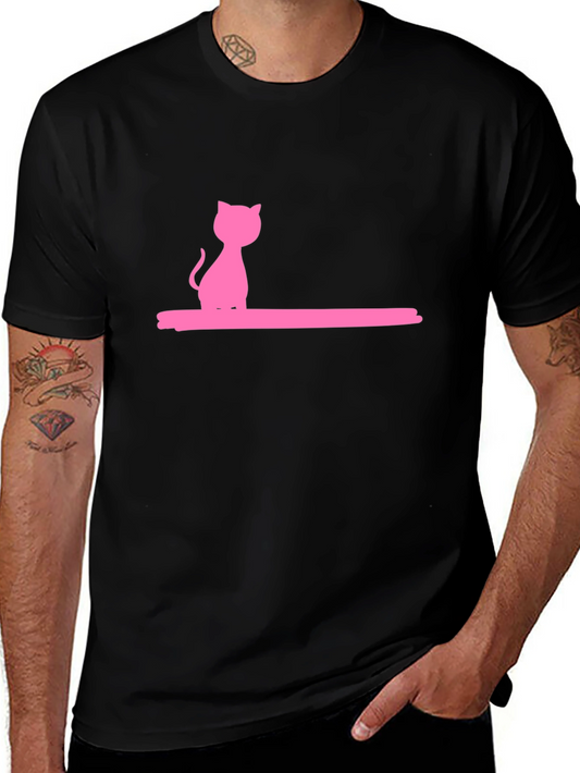 Pink Cat Graphic Black T-Shirt