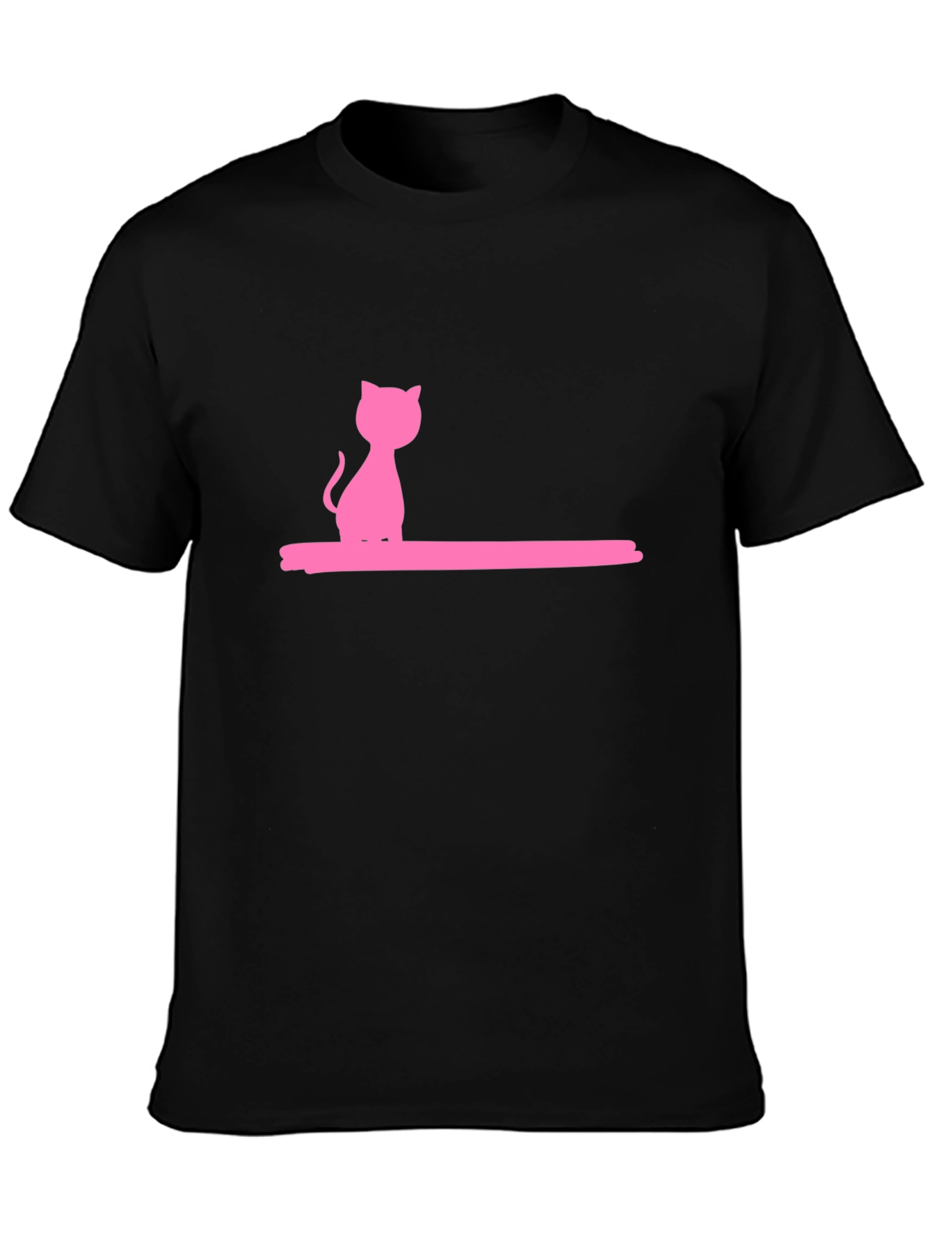 Pink Cat Graphic Black T-Shirt