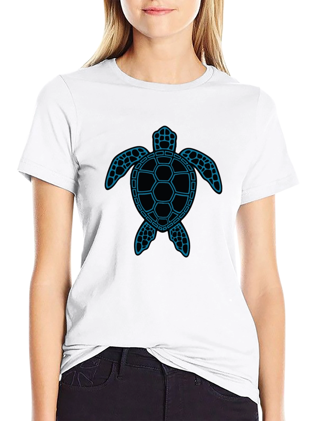 Blue Turtle Graphic Black T-Shirt