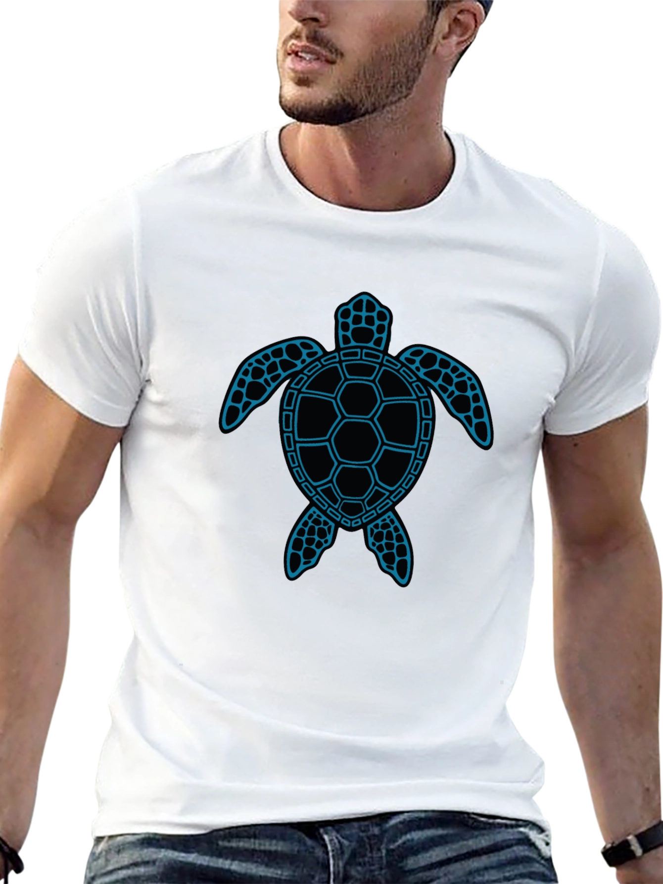 Blue Turtle Graphic Black T-Shirt