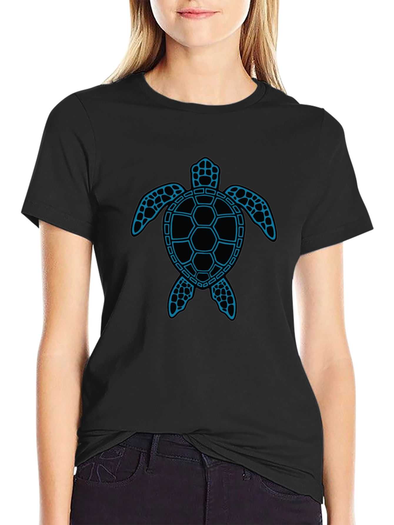 Blue Turtle Graphic Black T-Shirt