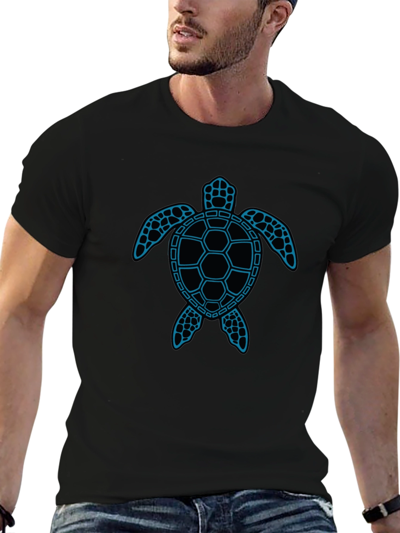 Blue Turtle Graphic Black T-Shirt