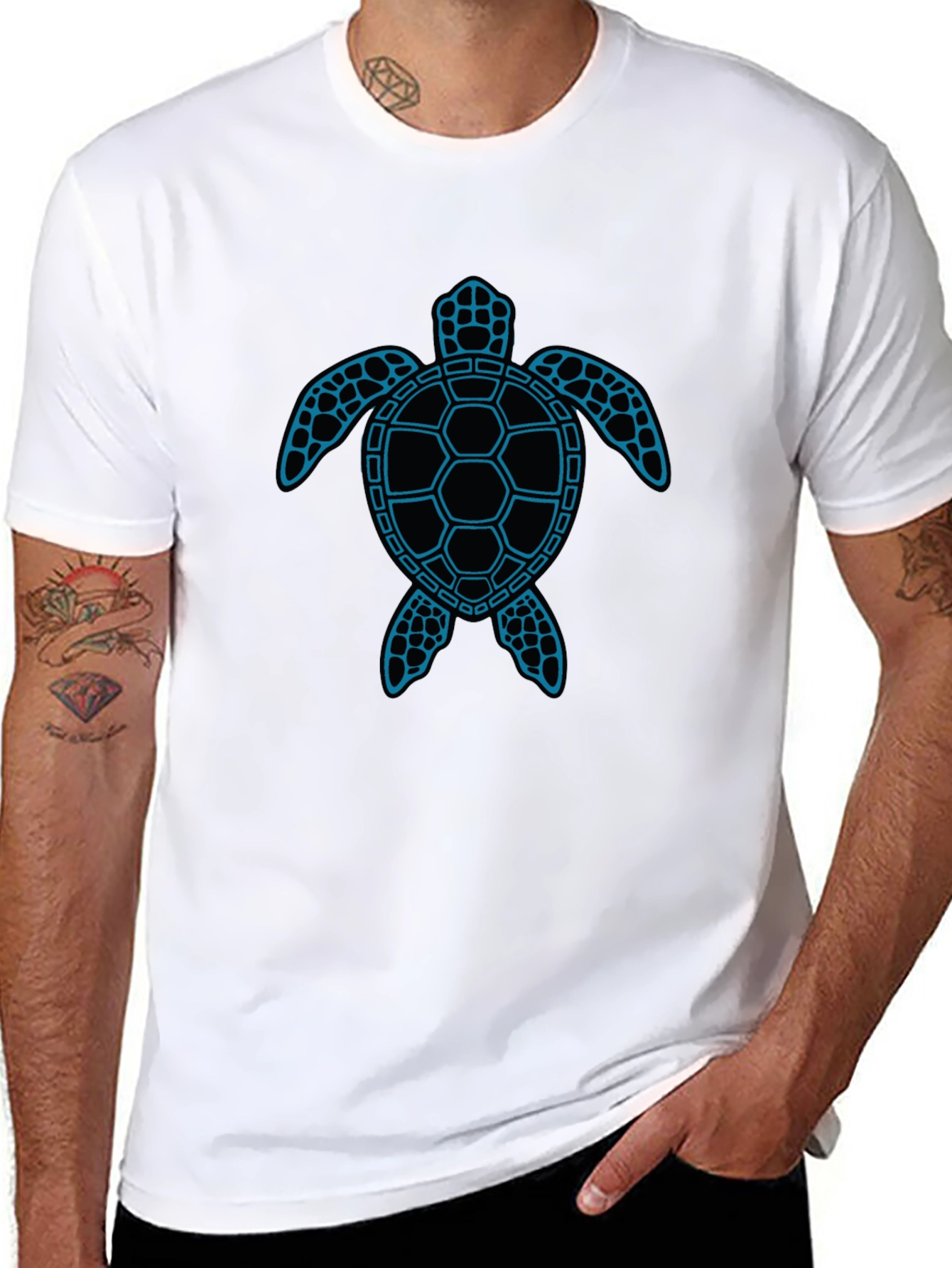 Blue Turtle Graphic Black T-Shirt