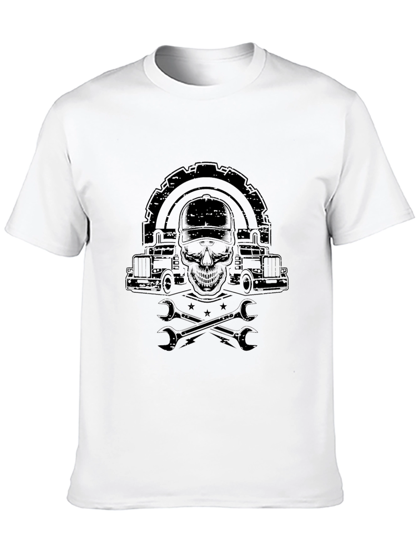Black Trucker Skull Graphic T-Shirt