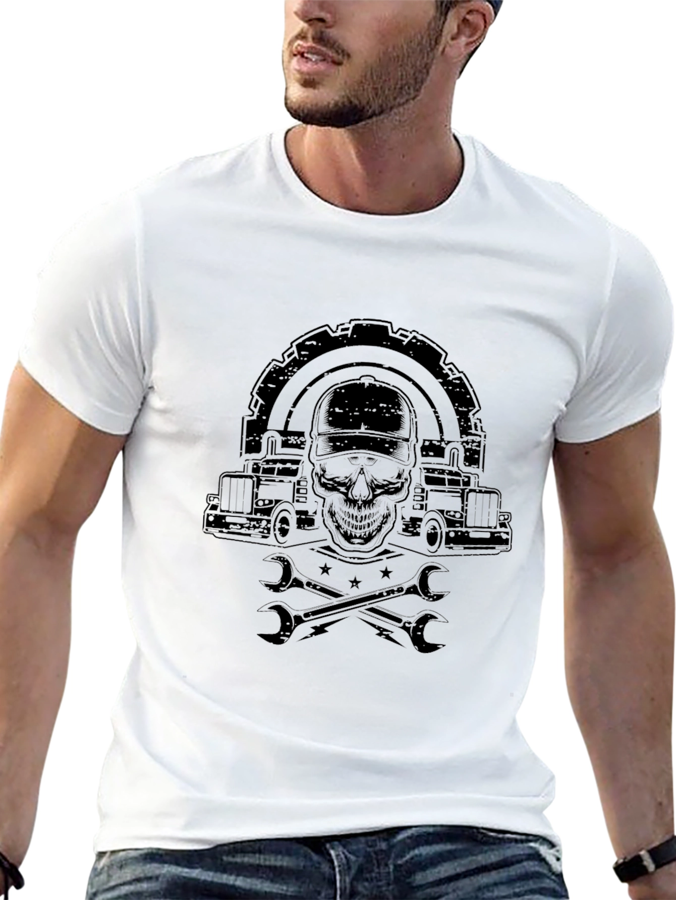 Black Trucker Skull Graphic T-Shirt
