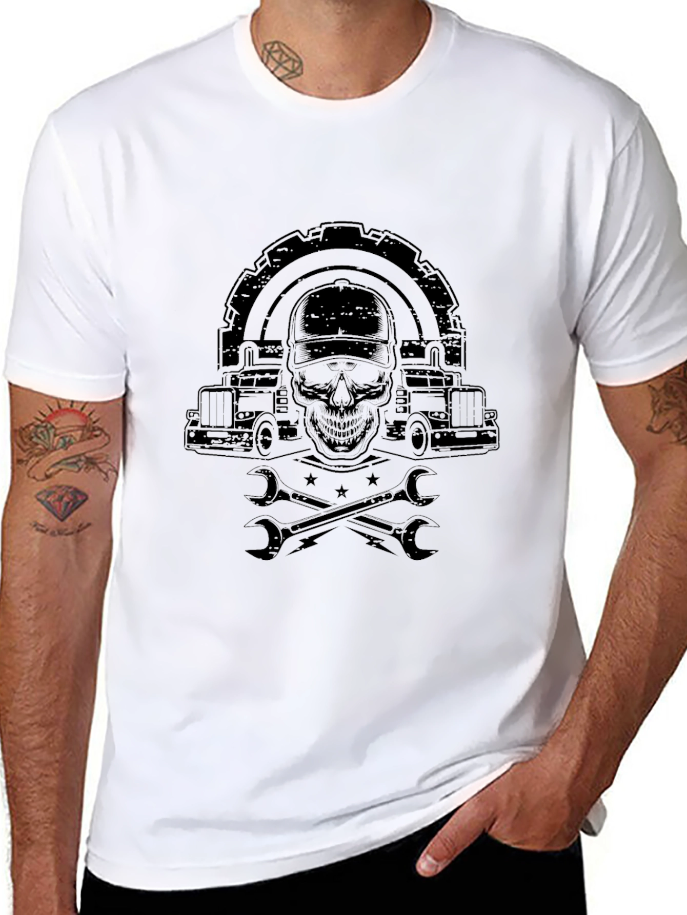 Black Trucker Skull Graphic T-Shirt