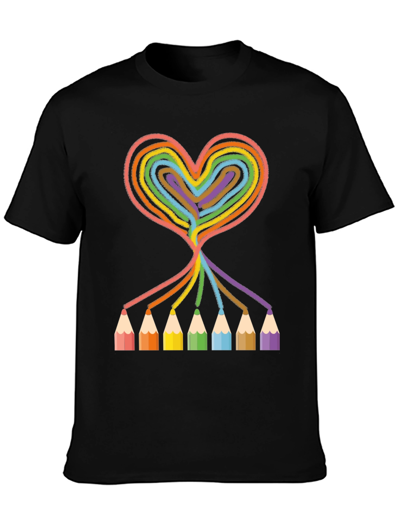 Rainbow Heart Pencil T-Shirt - Creative Art Tee