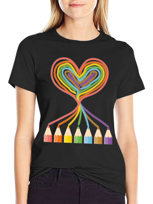 Rainbow Heart Pencil T-Shirt - Creative Art Tee