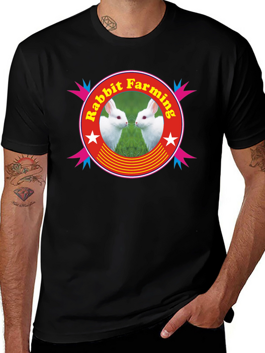 Rabbit Farming Graphic Tee - Black Cotton T-Shirt