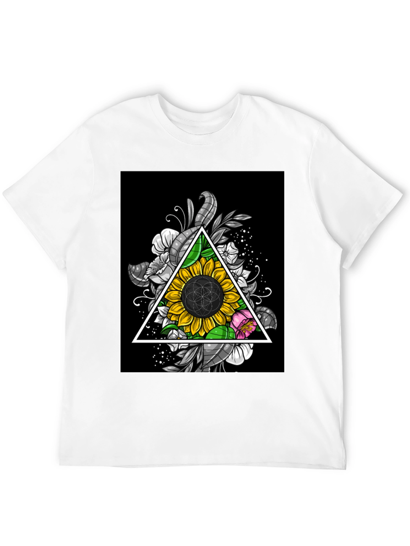 Sunflower Triangle Graphic Print Black T-Shirt