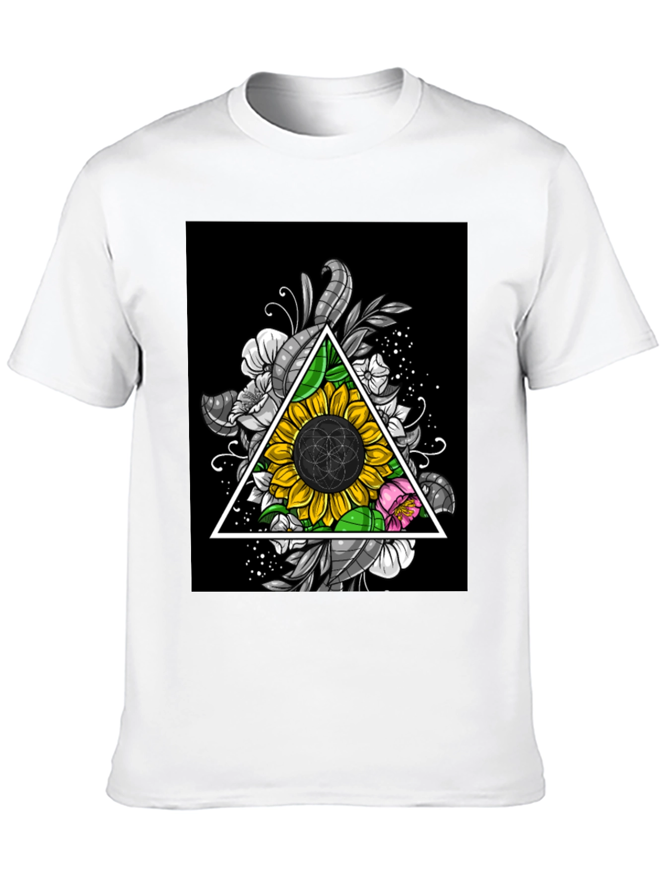 Sunflower Triangle Graphic Print Black T-Shirt