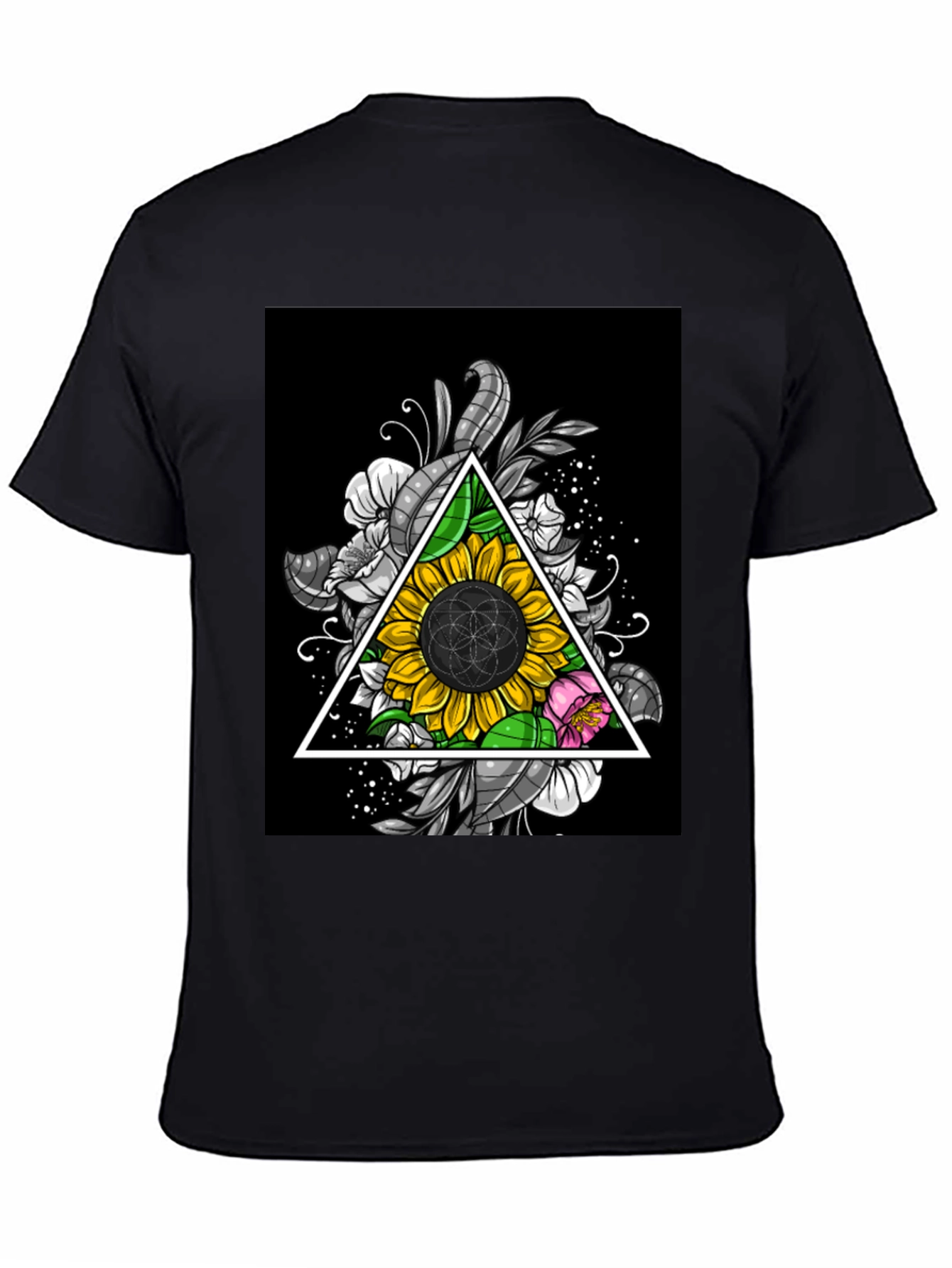 Sunflower Triangle Graphic Print Black T-Shirt
