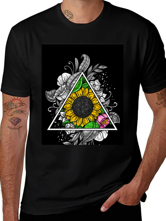 Sunflower Triangle Graphic Print Black T-Shirt