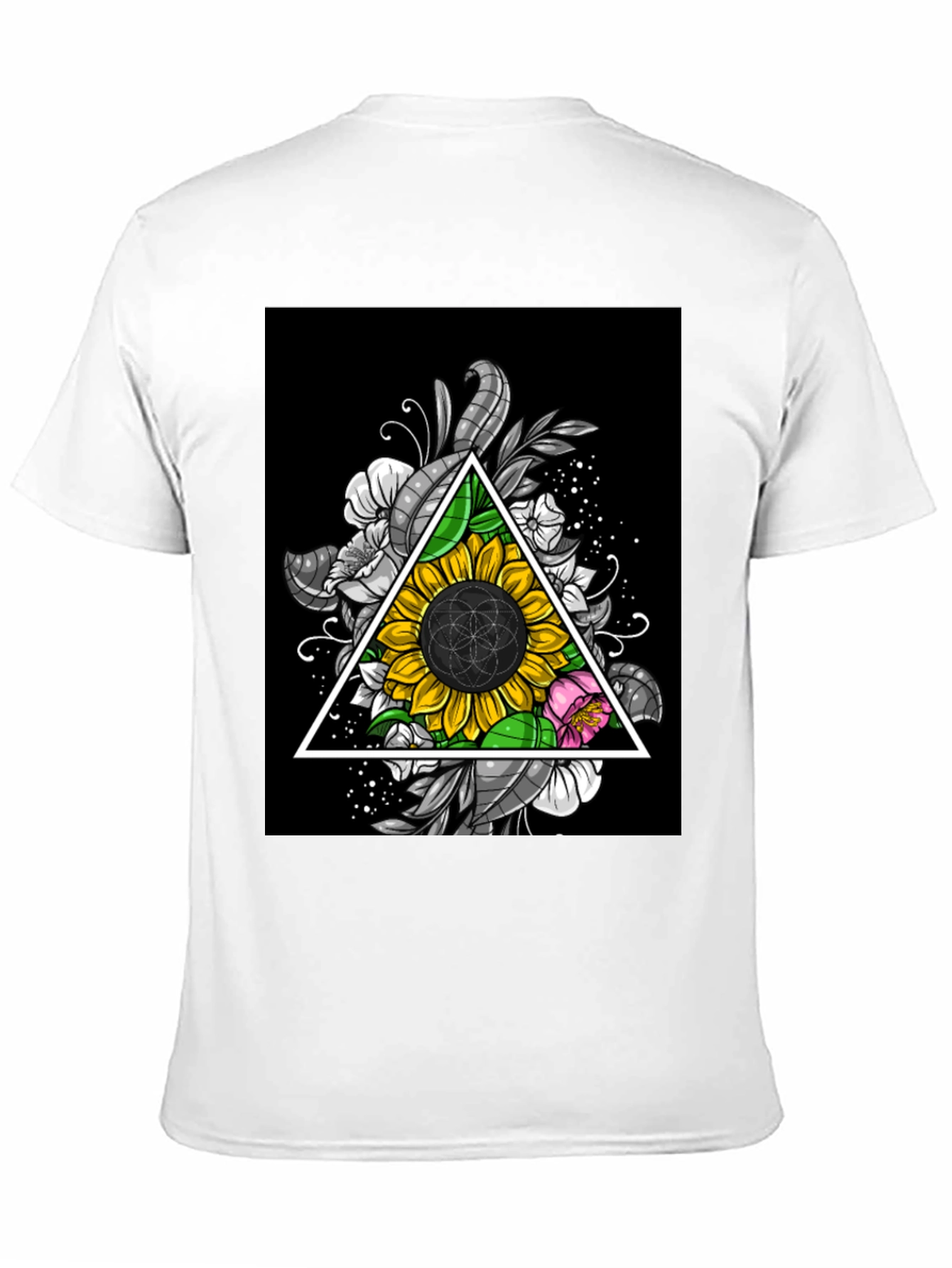 Sunflower Triangle Graphic Print Black T-Shirt