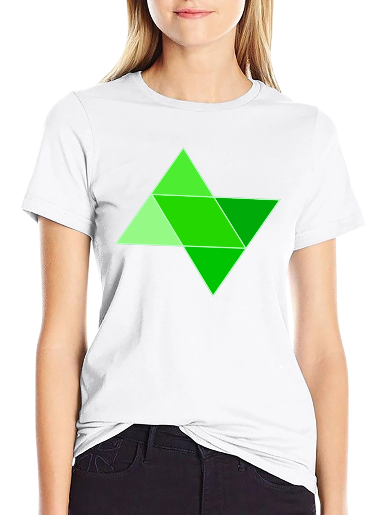 Geometric Green Triangle Design Black T-Shirt