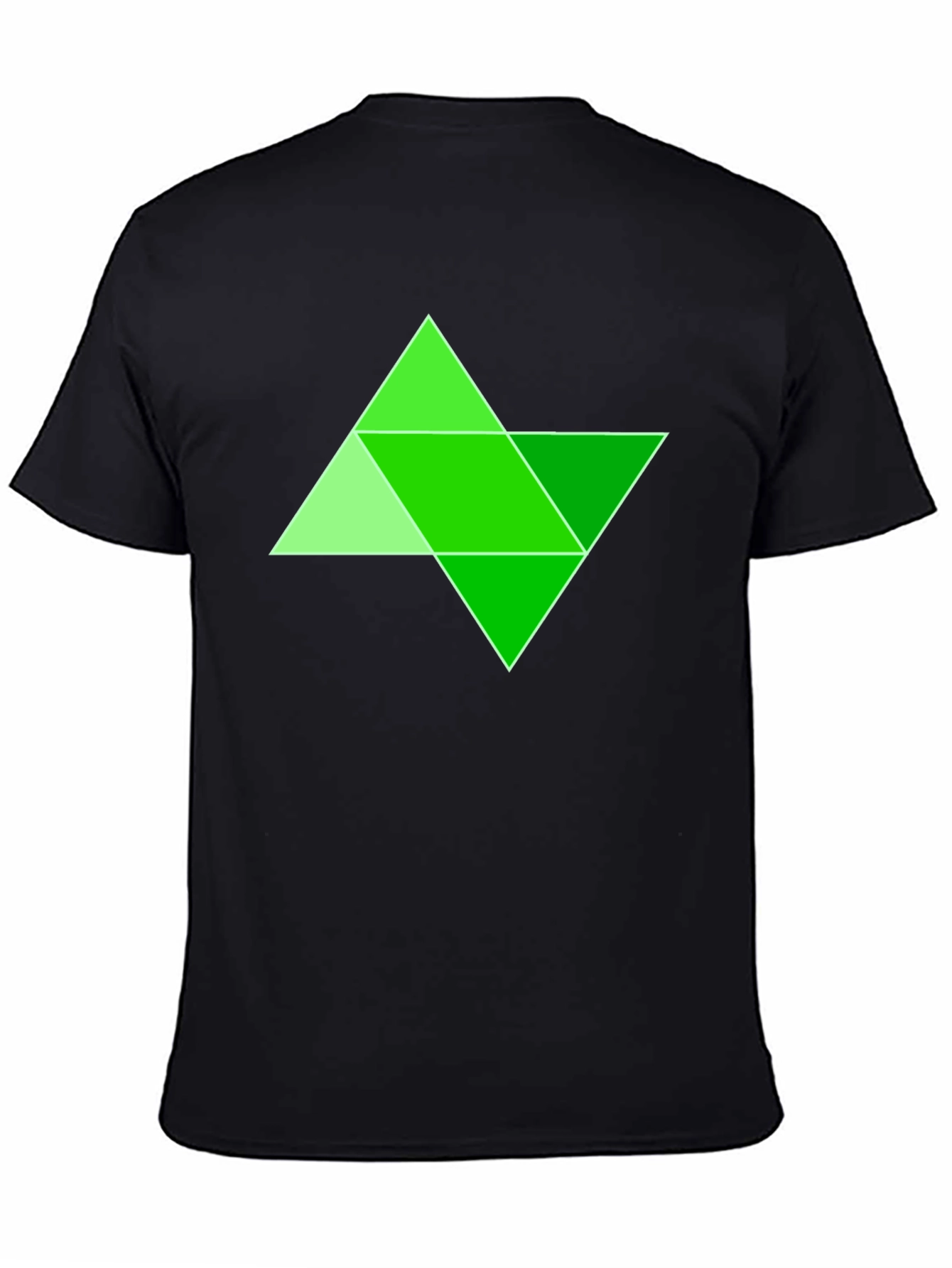 Geometric Green Triangle Design Black T-Shirt