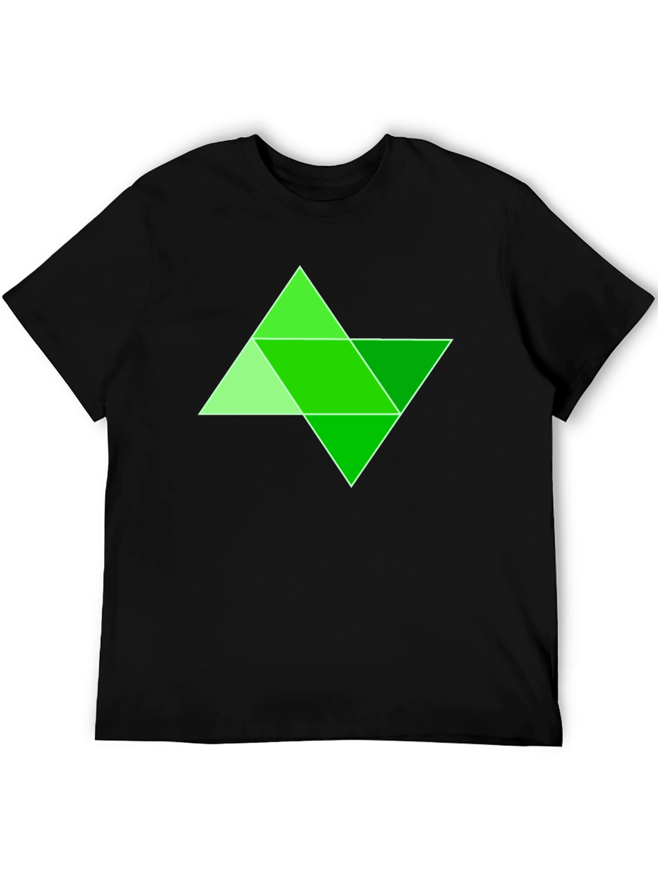 Geometric Green Triangle Design Black T-Shirt
