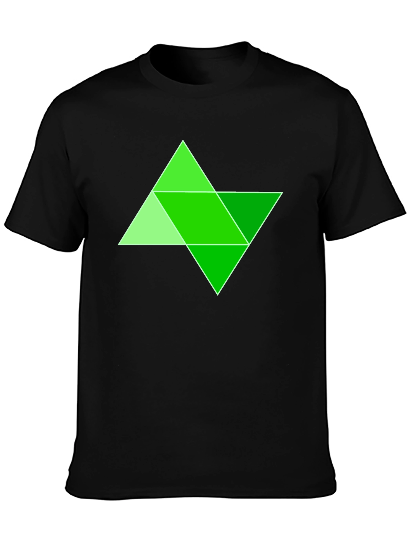 Geometric Green Triangle Design Black T-Shirt