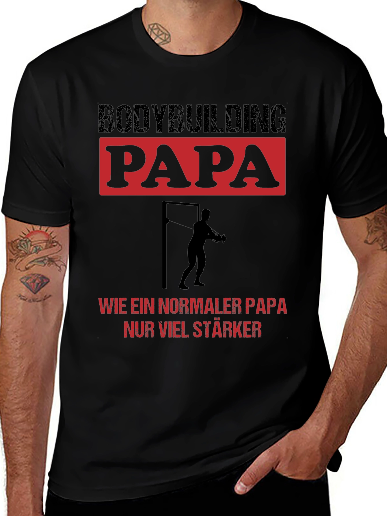 Bodybuilding Papa Black Graphic T-Shirt