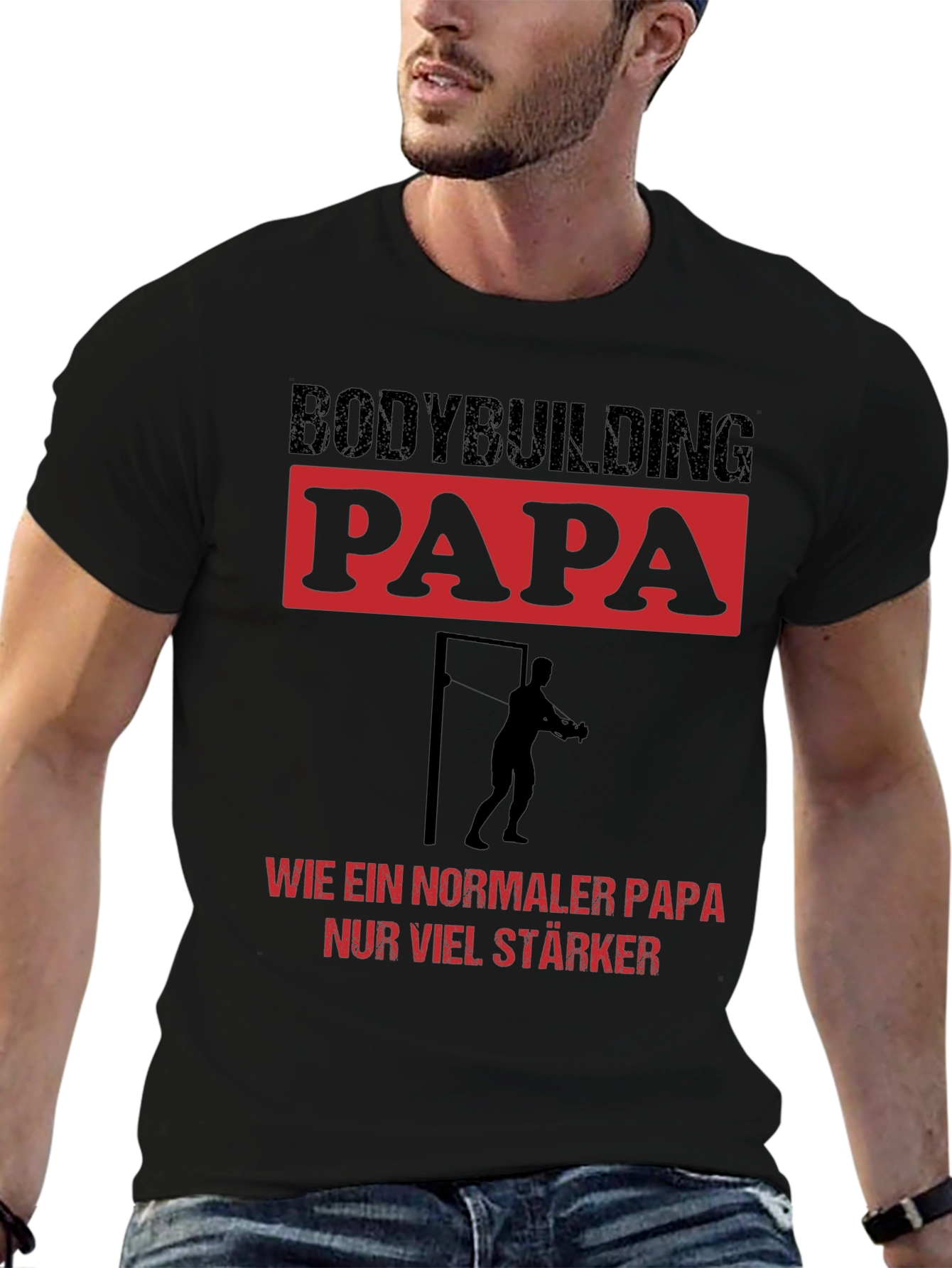 Bodybuilding Papa Black Graphic T-Shirt