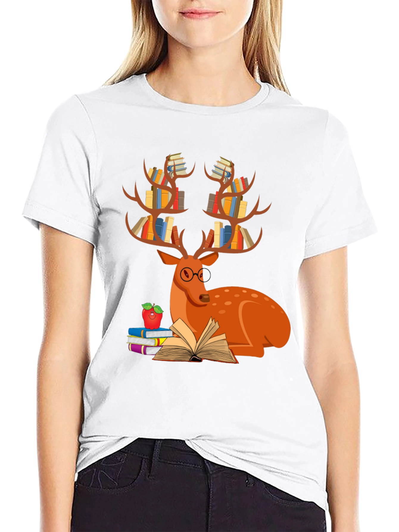 Book Deer T-Shirt Reader Tee Animal Lover