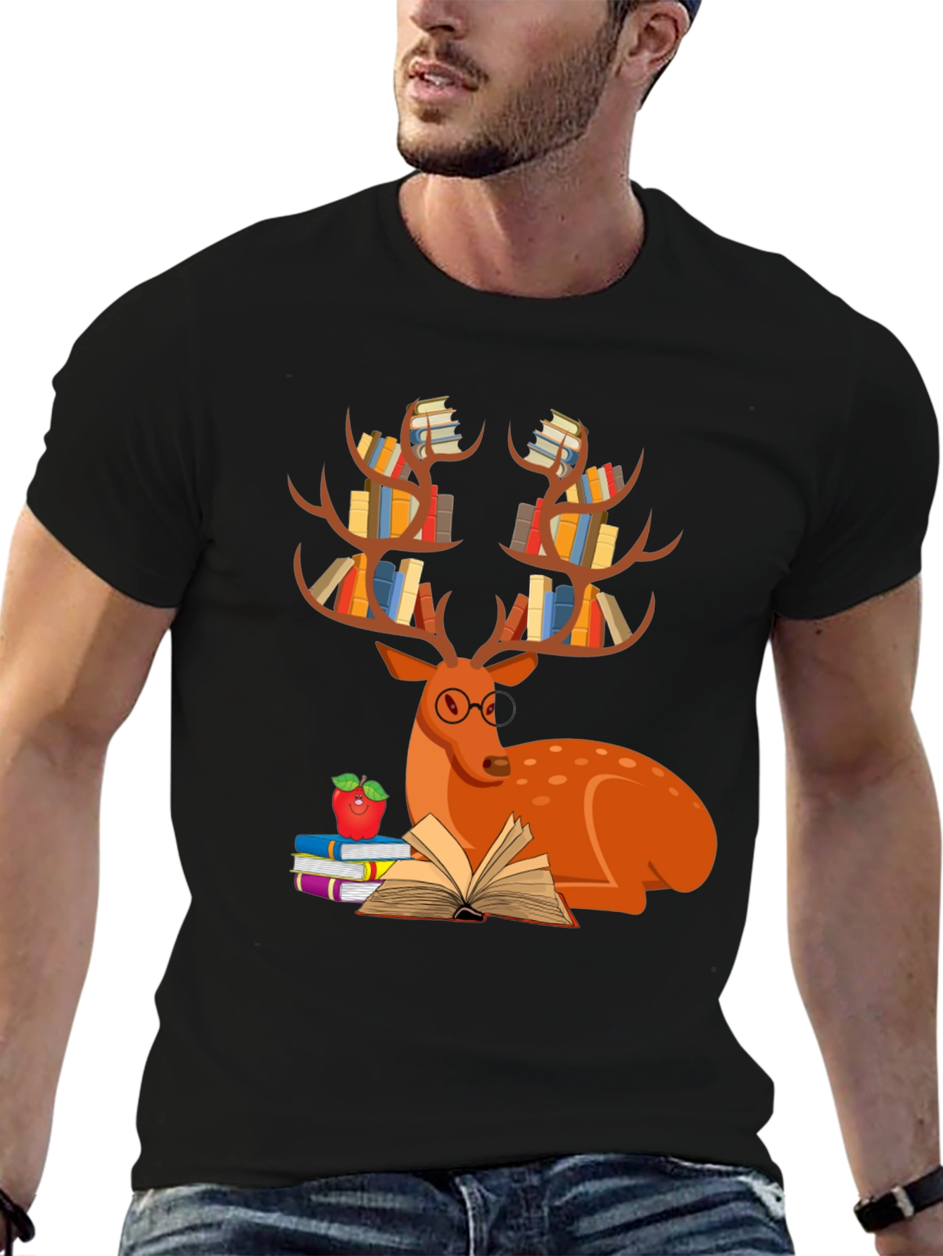 Book Deer T-Shirt Reader Tee Animal Lover