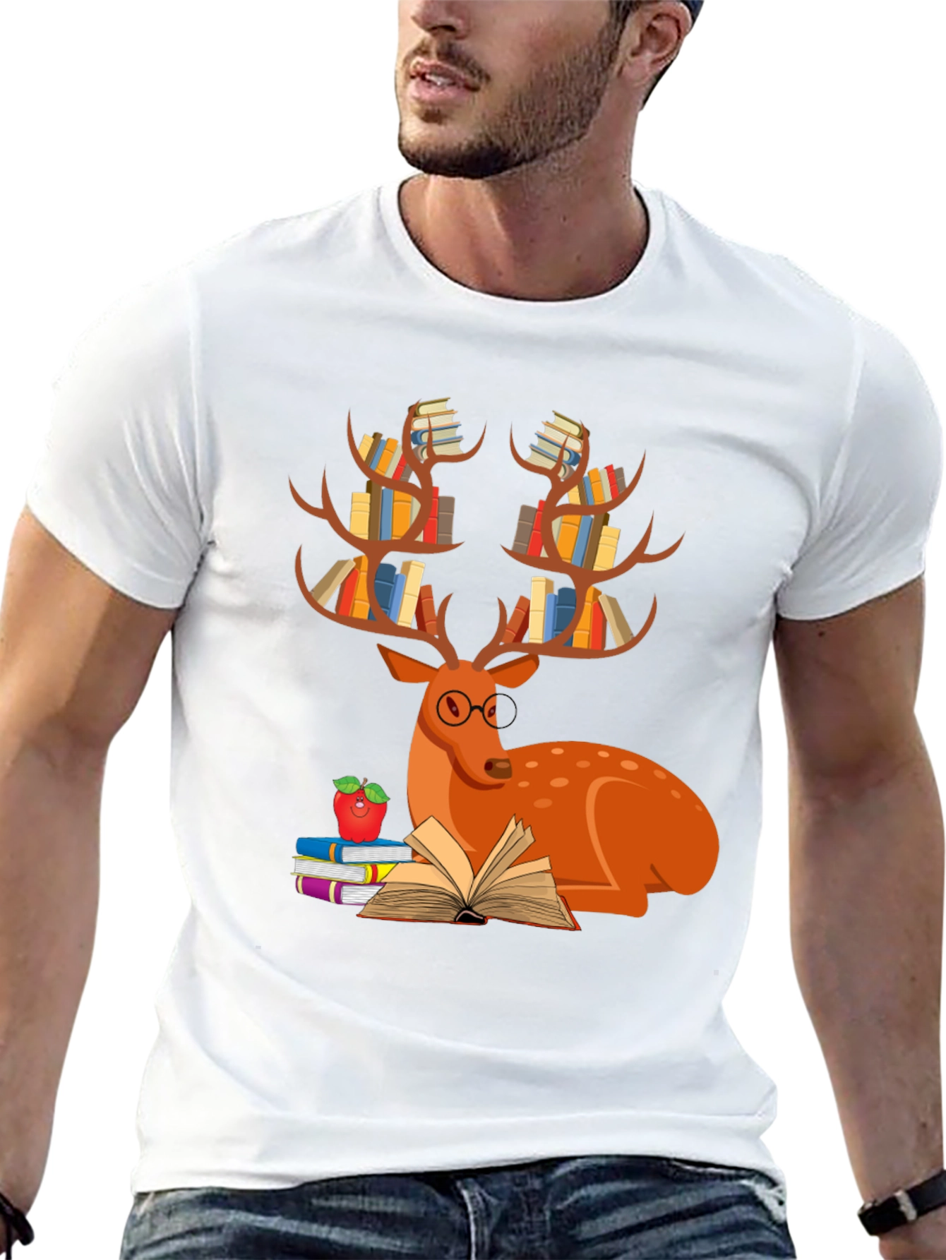 Book Deer T-Shirt Reader Tee Animal Lover