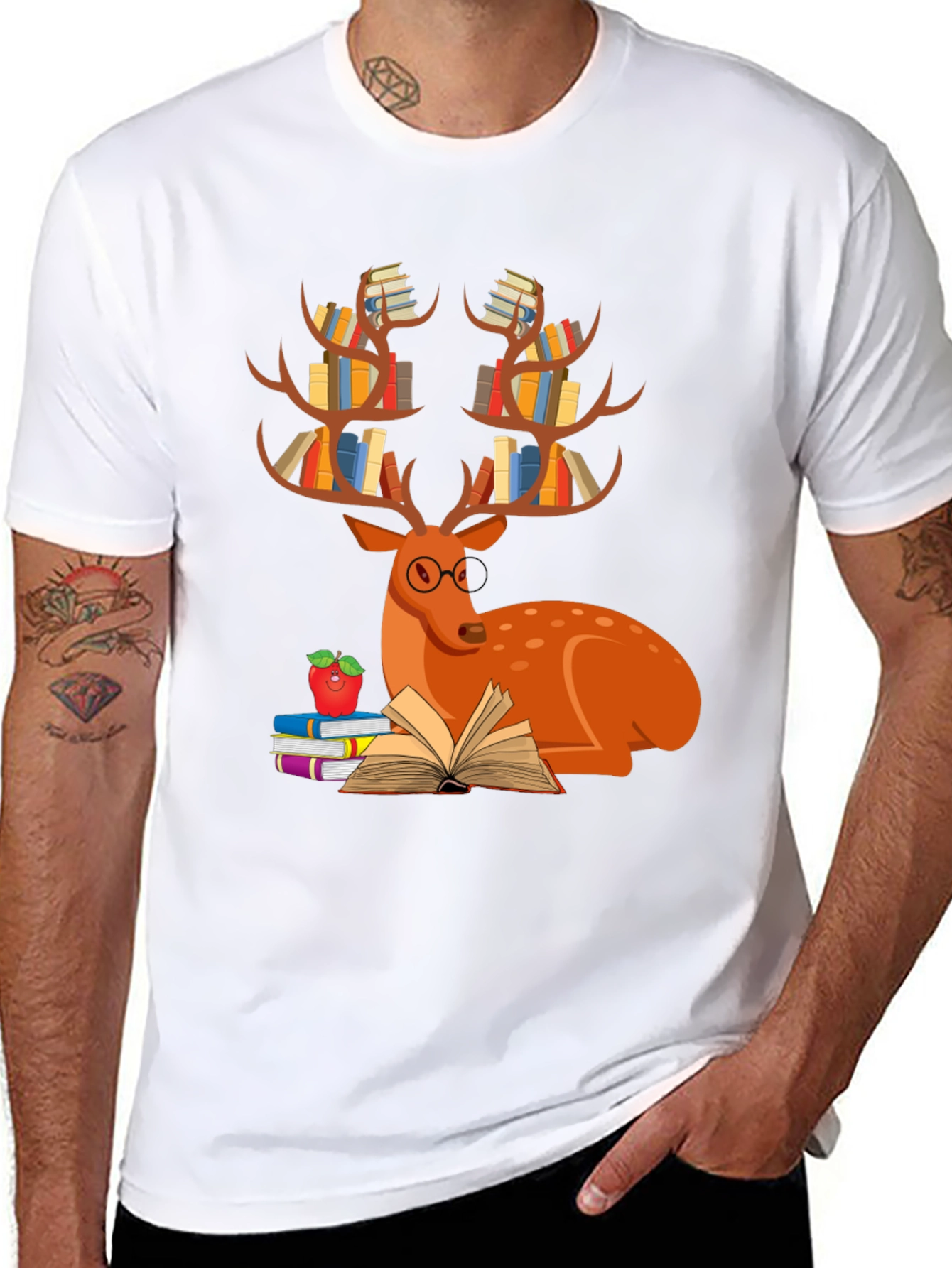 Book Deer T-Shirt Reader Tee Animal Lover