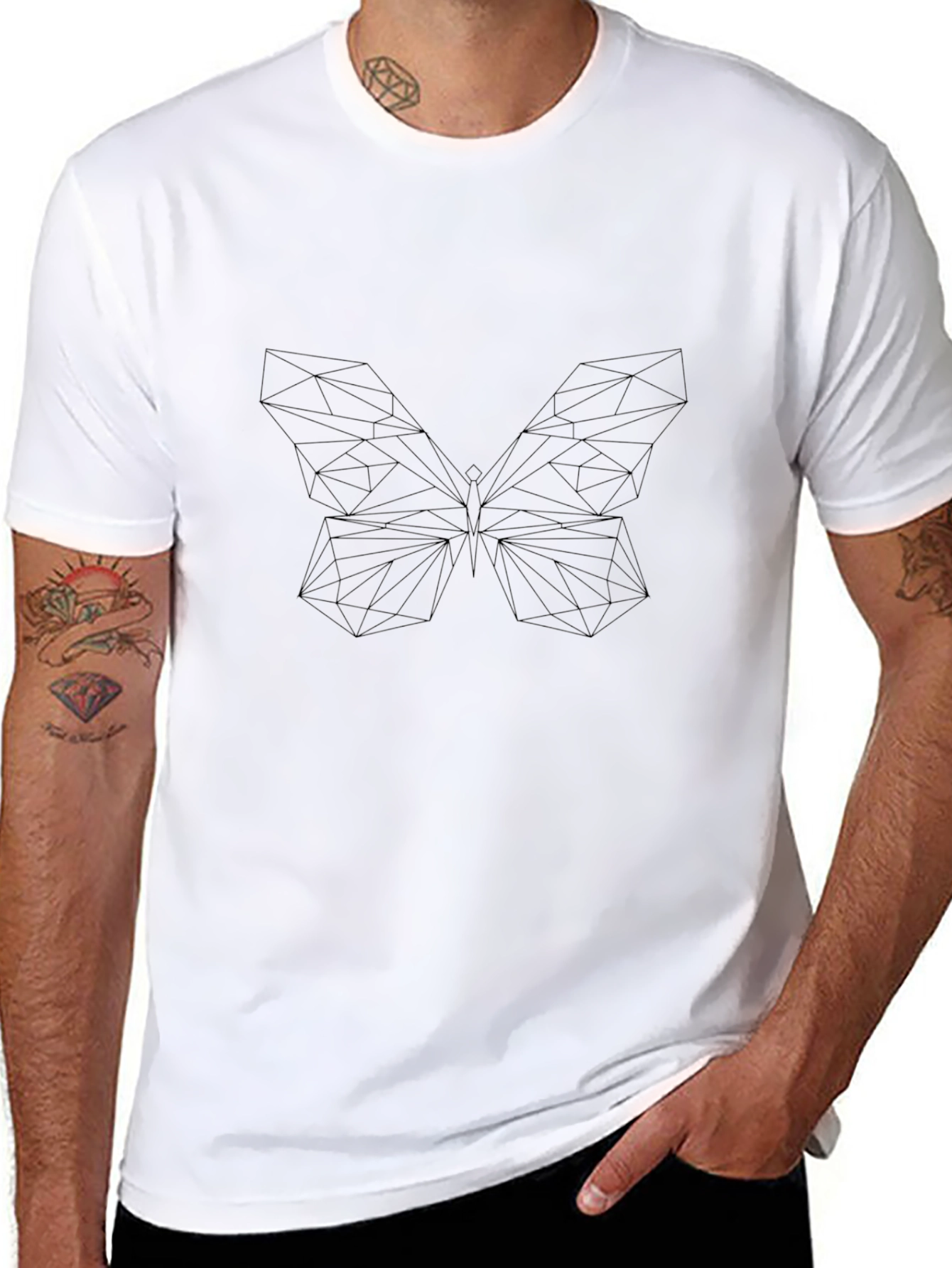 Geometric Butterfly Print Black T-Shirt