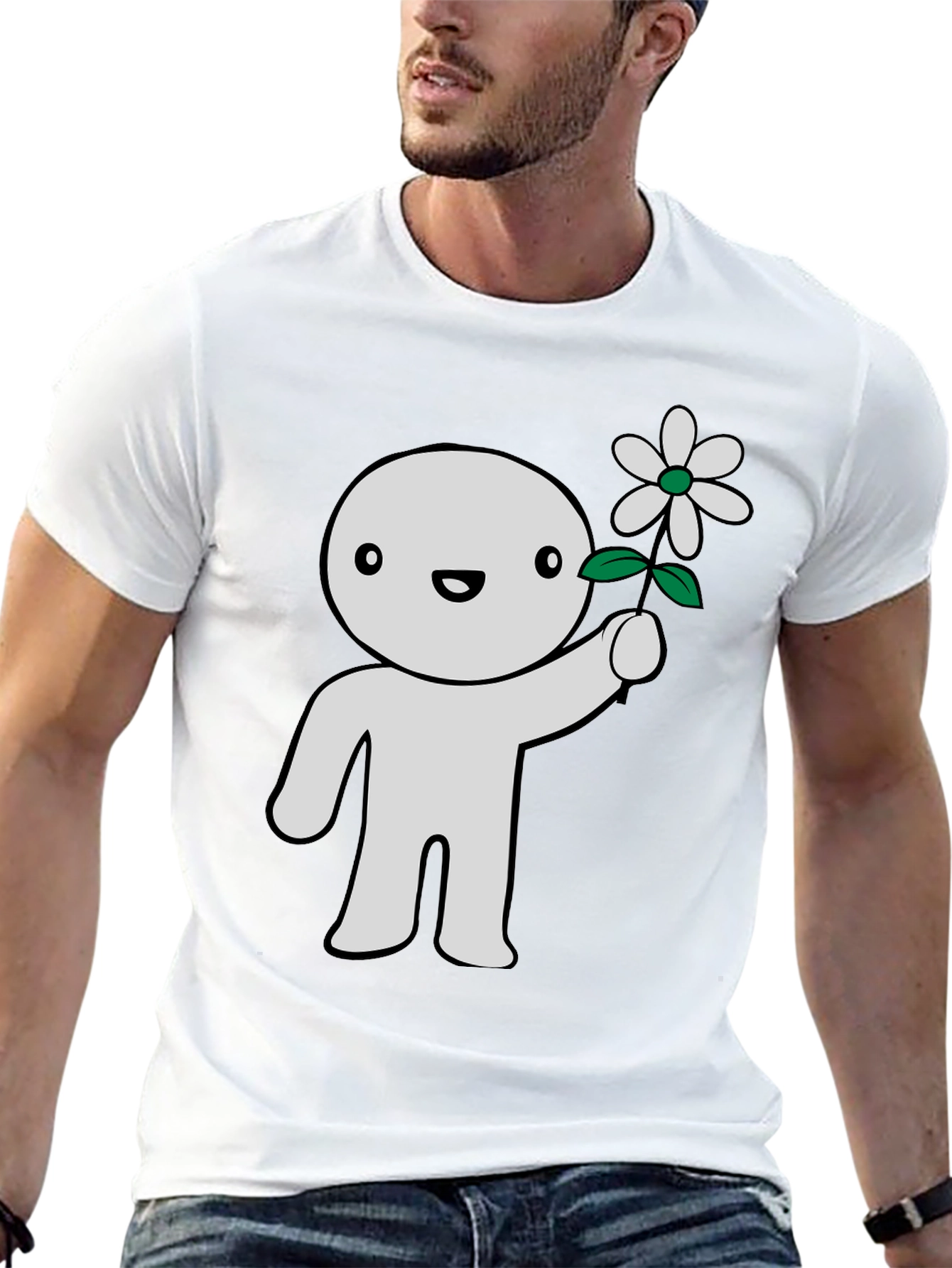 Cute Character Holding Flower Graphic T-Shirt