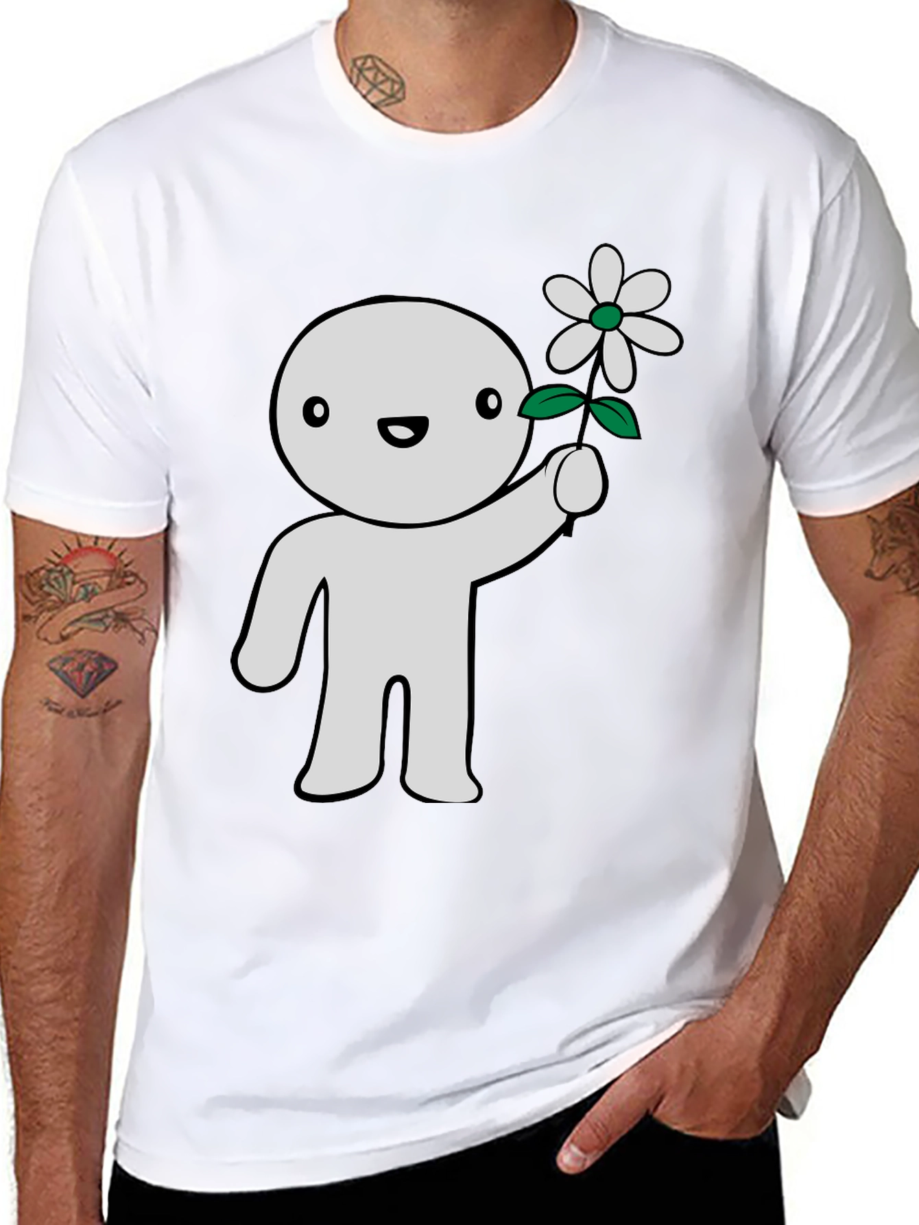Cute Character Holding Flower Graphic T-Shirt