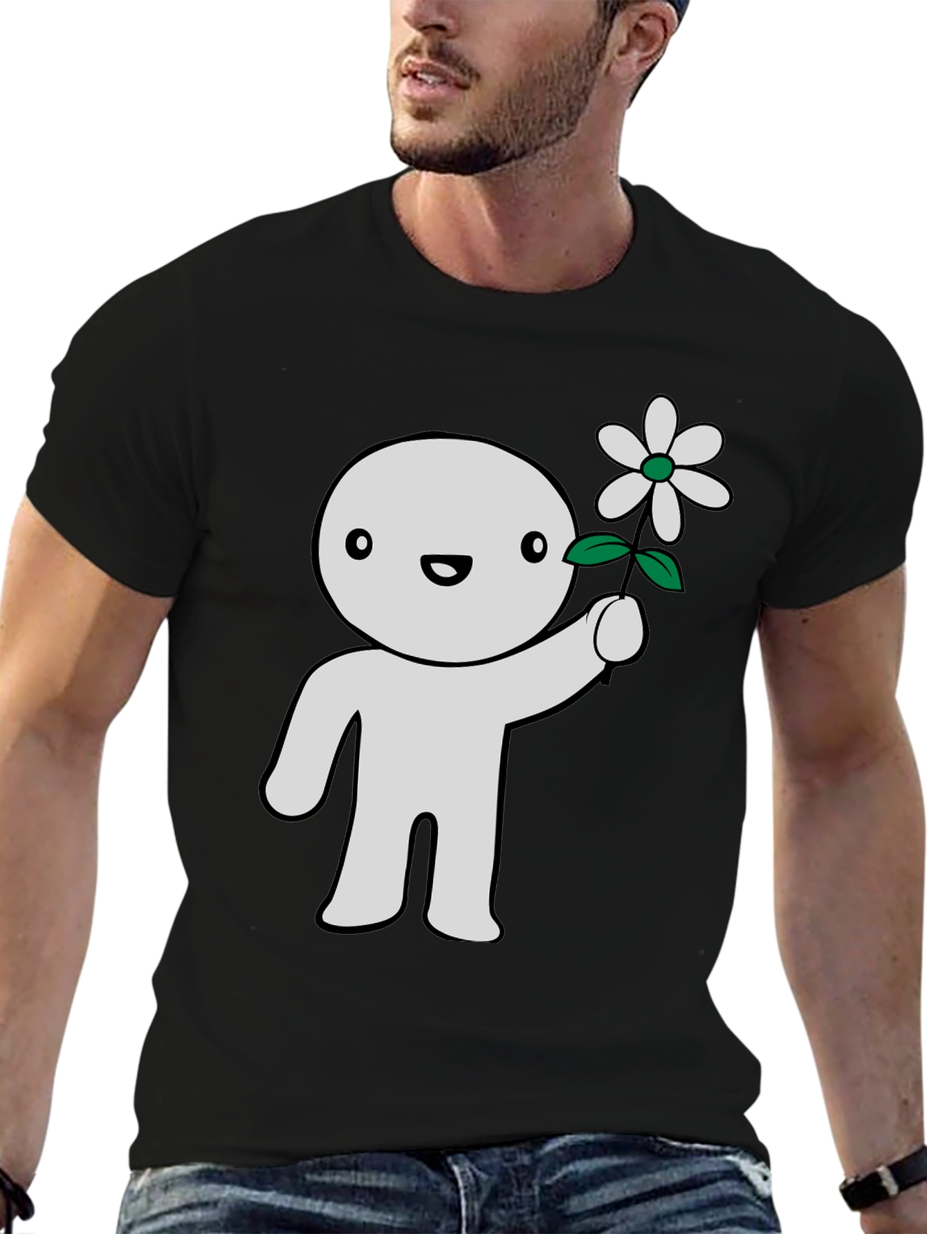 Cute Character Holding Flower Graphic T-Shirt
