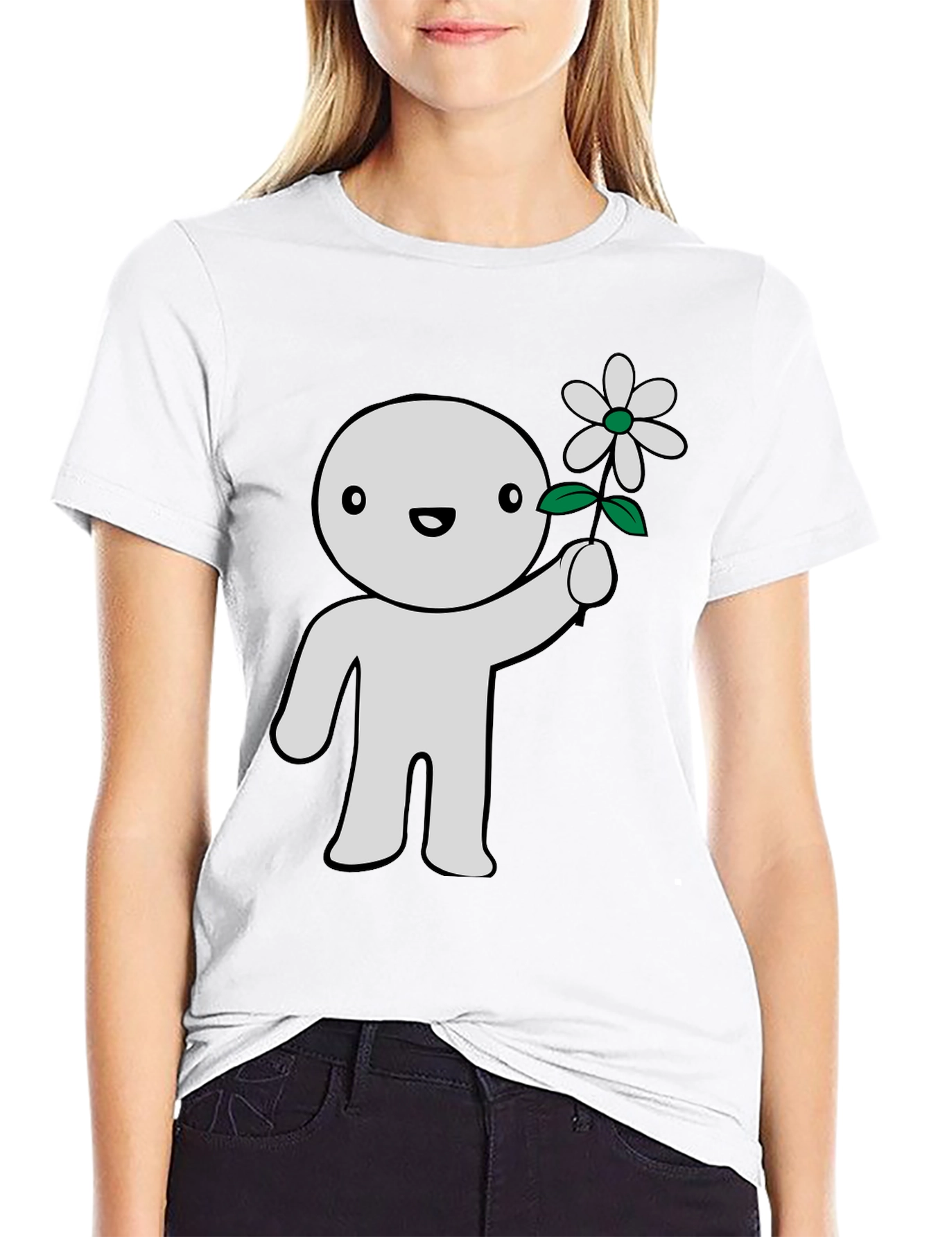 Cute Character Holding Flower Graphic T-Shirt