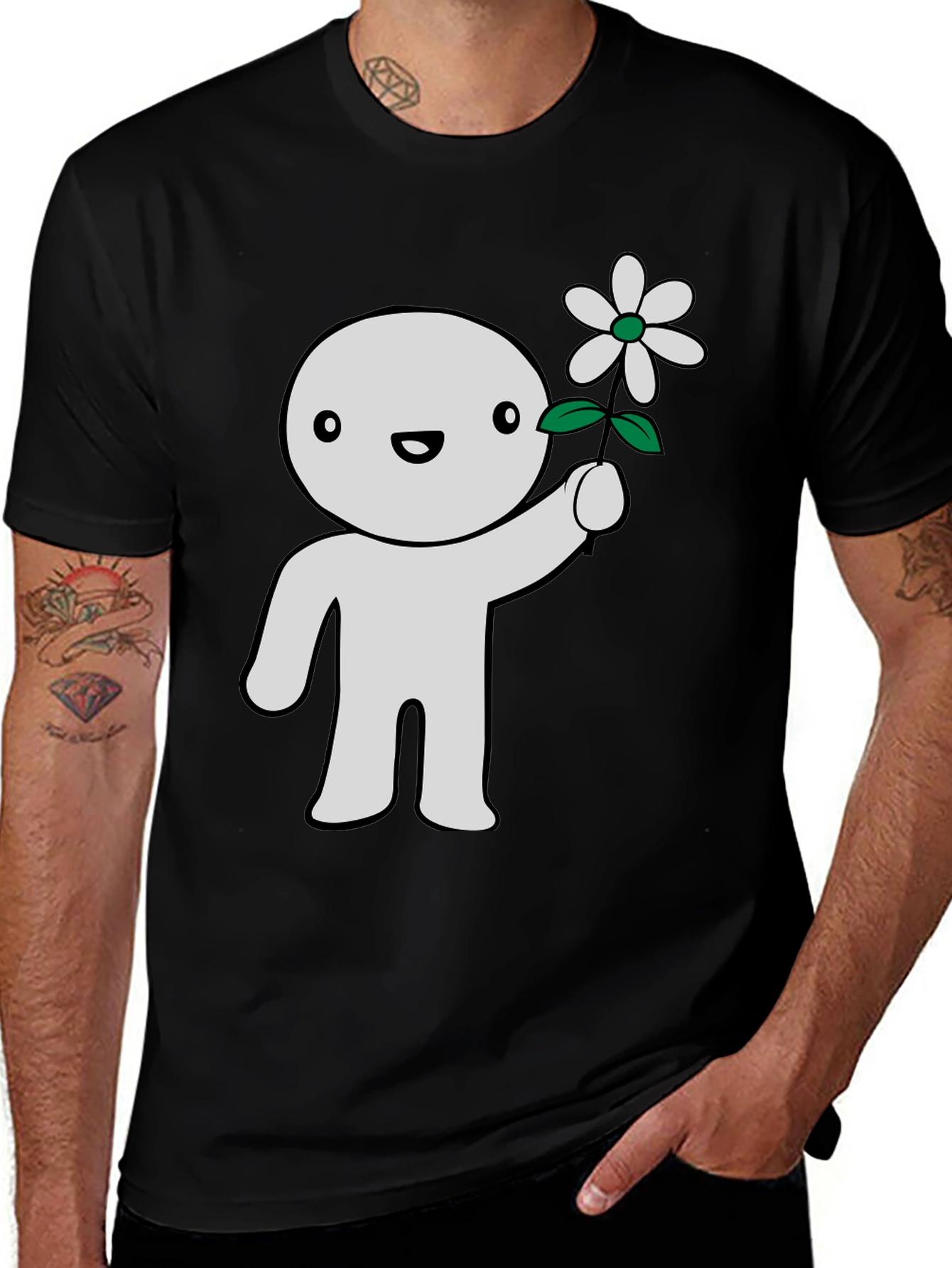Cute Character Holding Flower Graphic T-Shirt