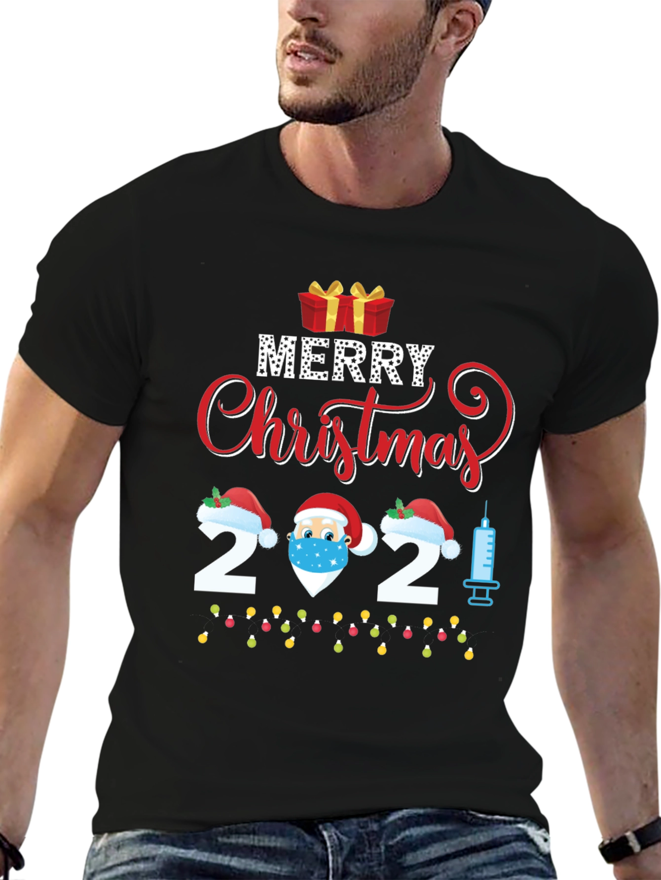 Merry Christmas 2021 Vaccinated Santa Graphic Tee