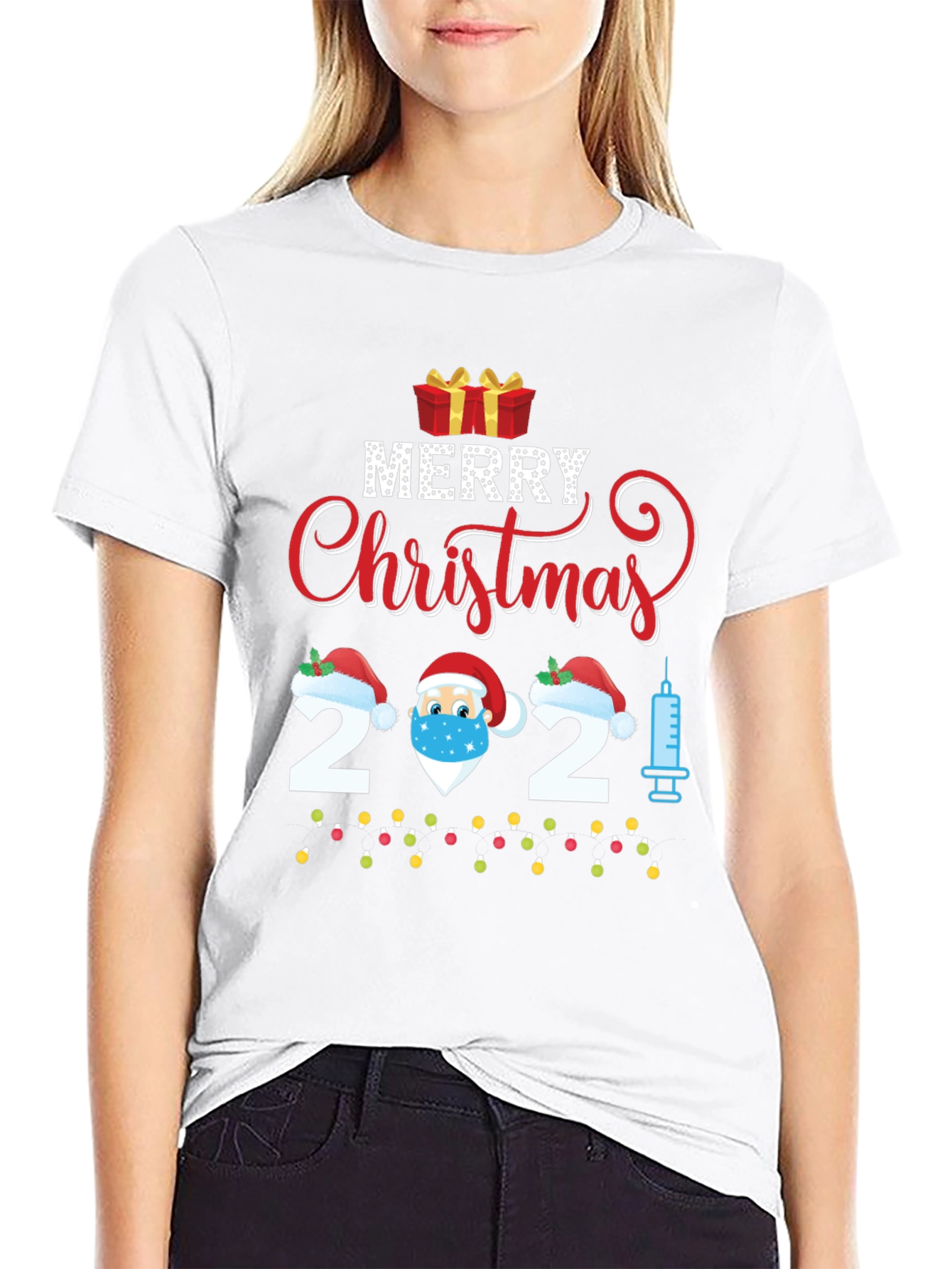 Merry Christmas 2021 Vaccinated Santa Graphic Tee