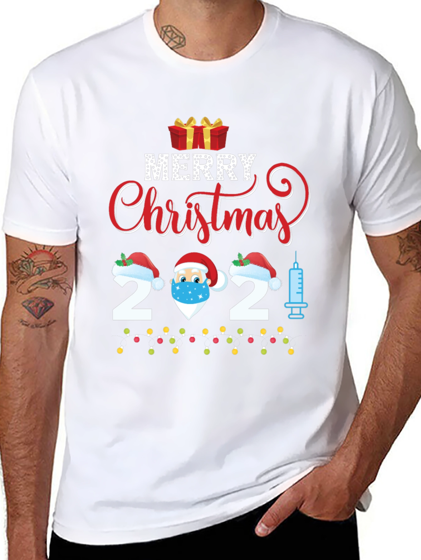 Merry Christmas 2021 Vaccinated Santa Graphic Tee