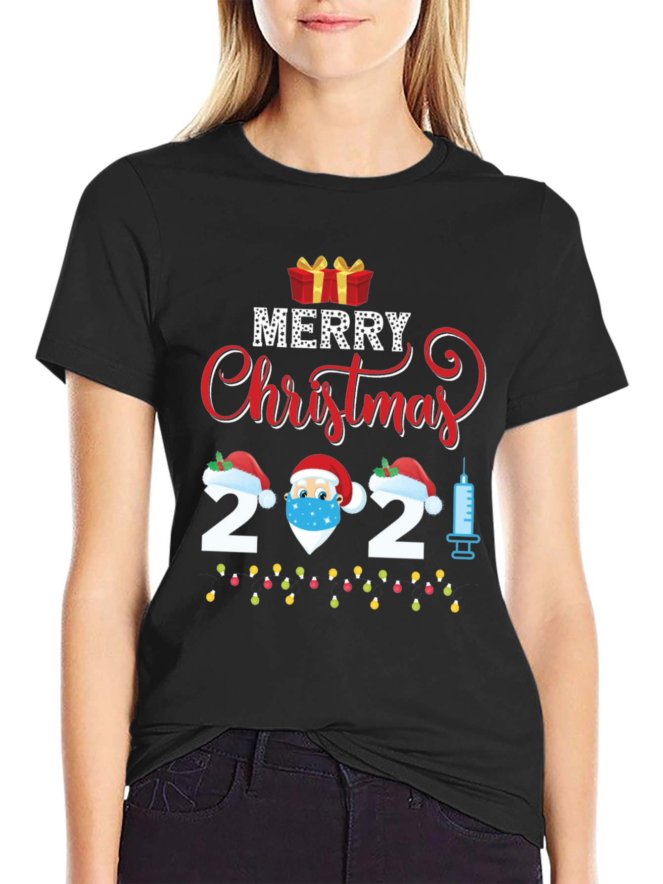 Merry Christmas 2021 Vaccinated Santa Graphic Tee