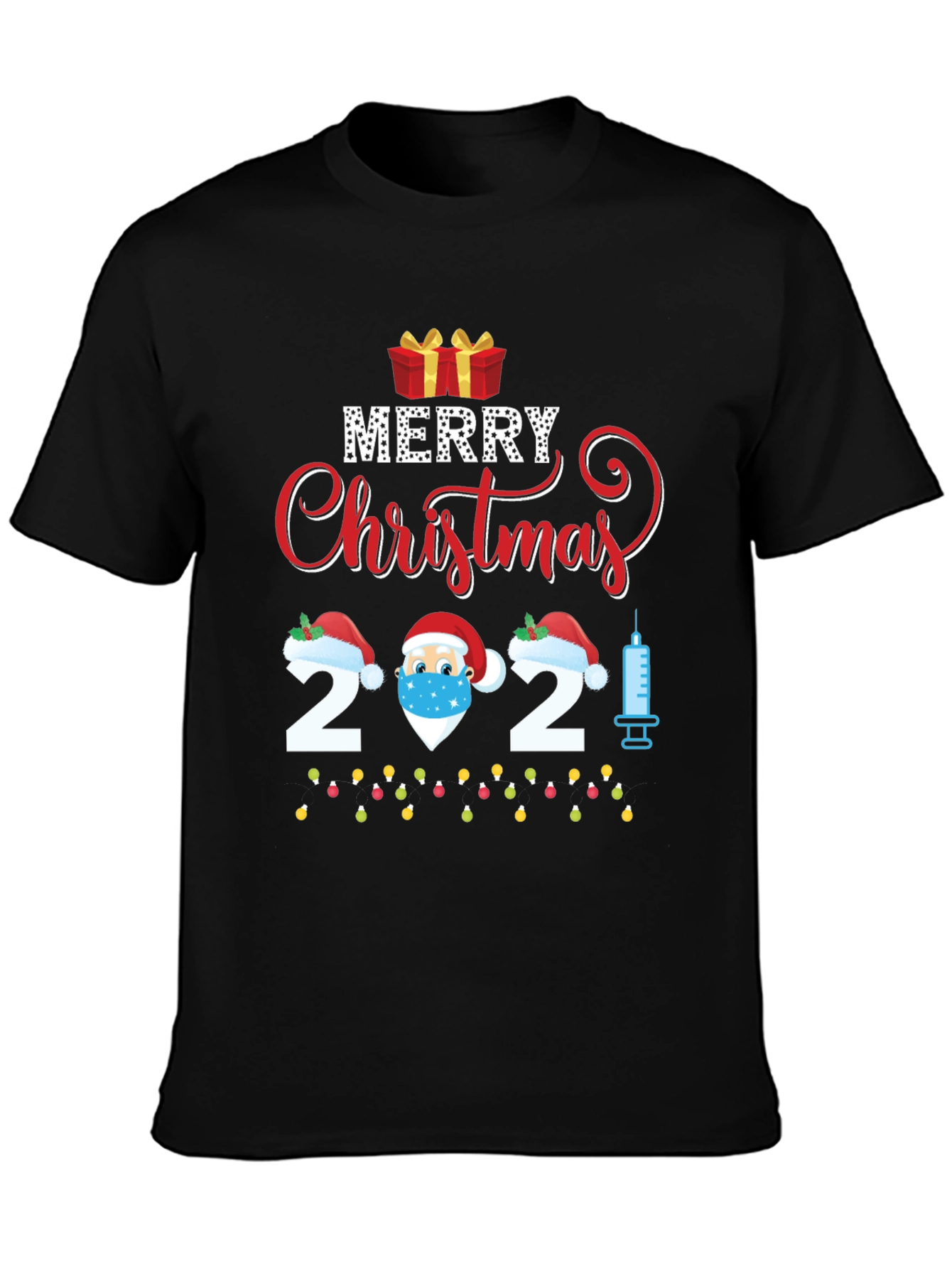 Merry Christmas 2021 Vaccinated Santa Graphic Tee