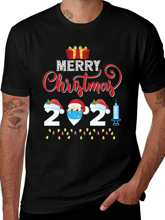 Merry Christmas 2021 Vaccinated Santa Graphic Tee