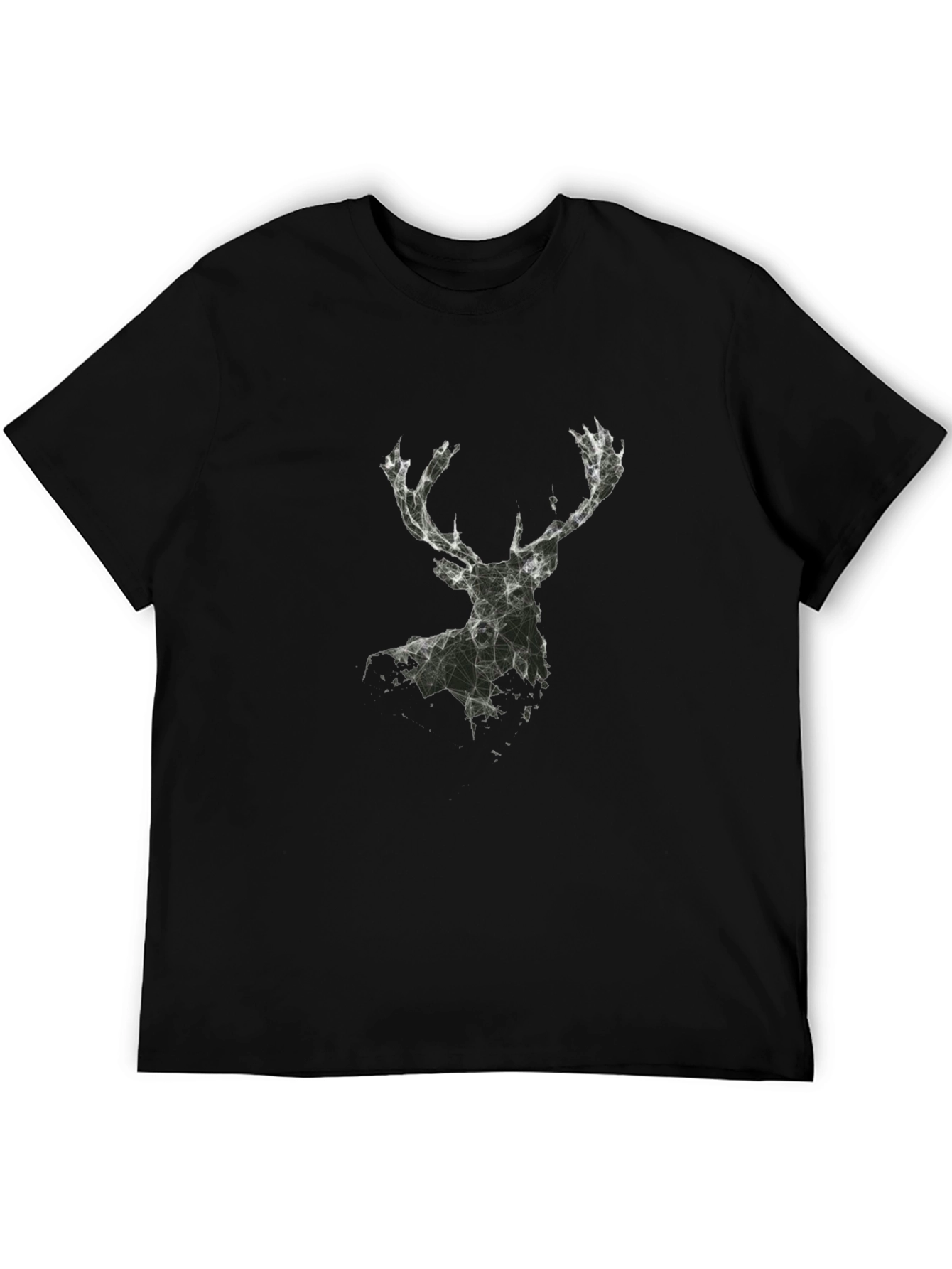 Geometric Deer Graphic T-Shirt - Black