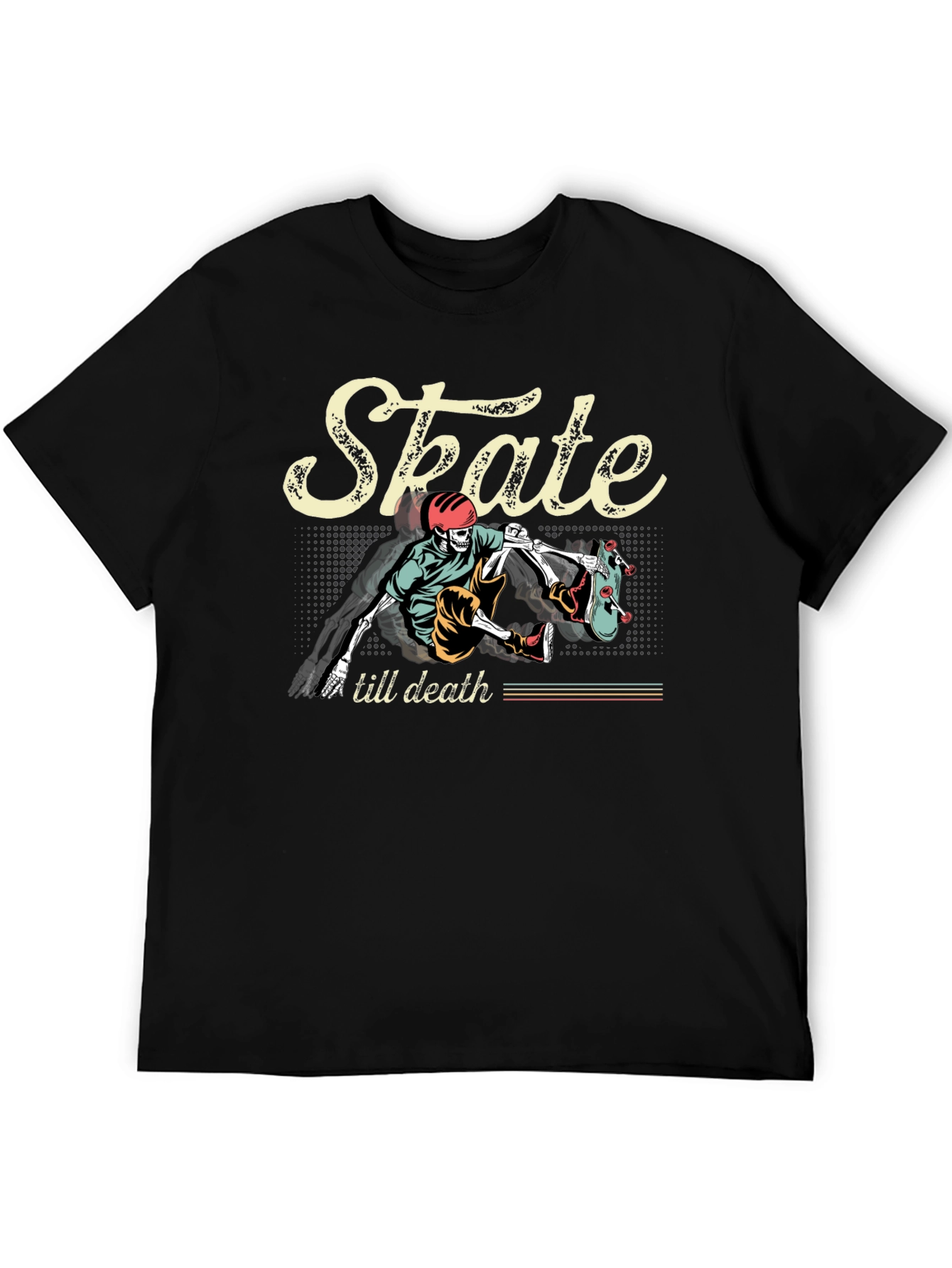 Skate Till Death Graphic Tee - Skeleton Skateboard T-Shirt