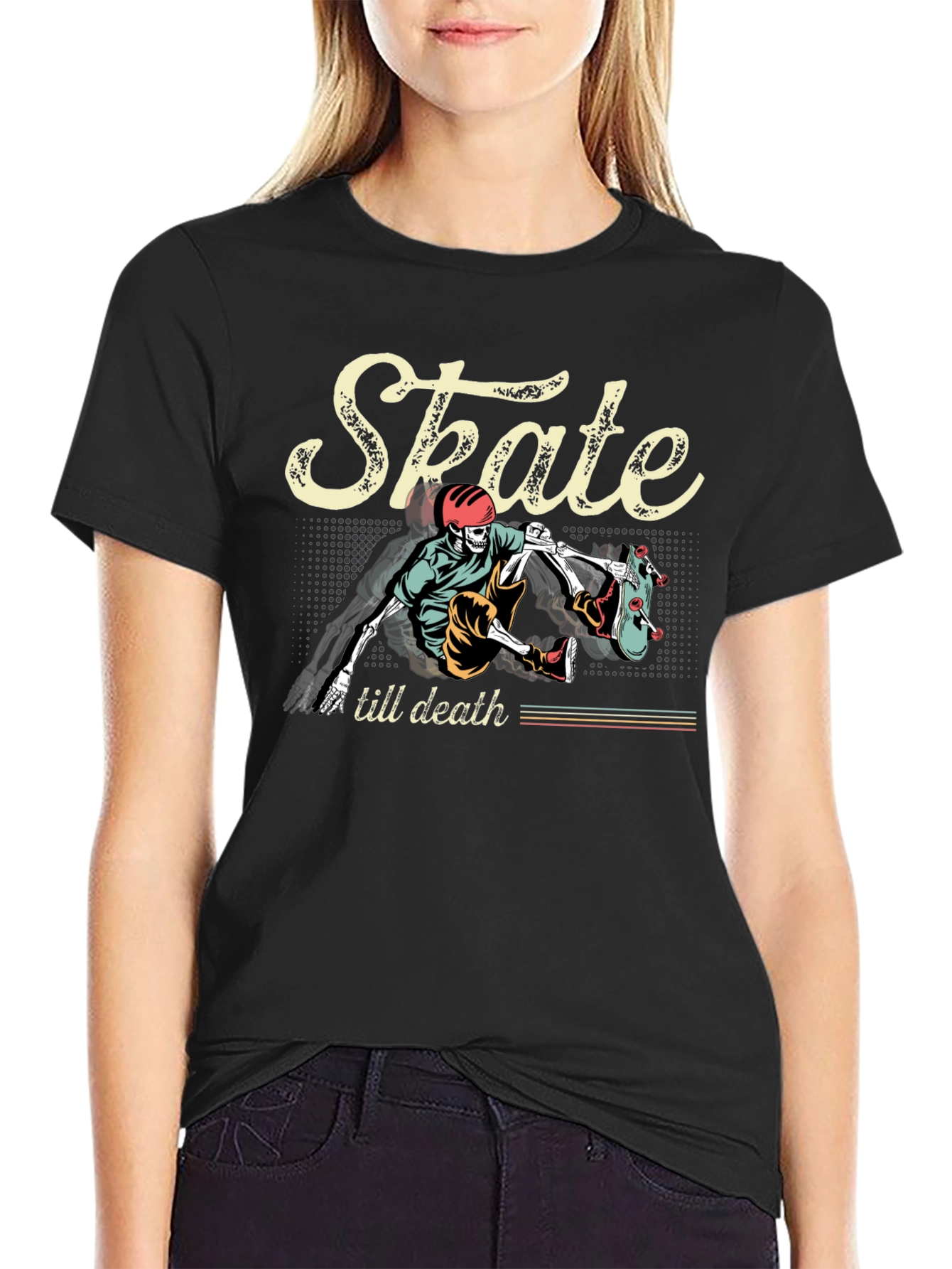 Skate Till Death Graphic Tee - Skeleton Skateboard T-Shirt
