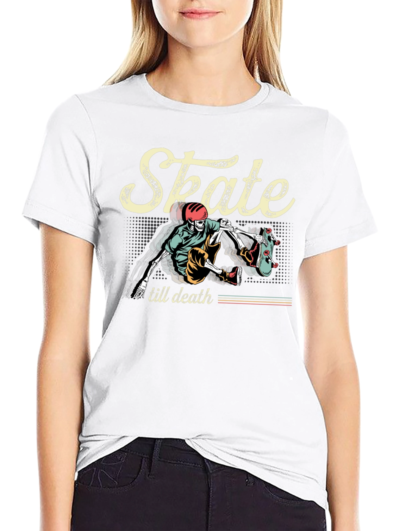 Skate Till Death Graphic Tee - Skeleton Skateboard T-Shirt