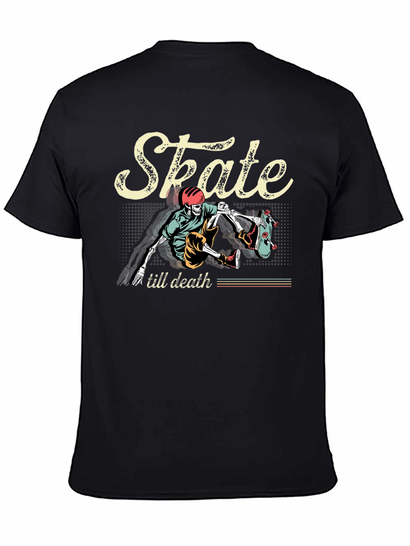 Skate Till Death Graphic Tee - Skeleton Skateboard T-Shirt