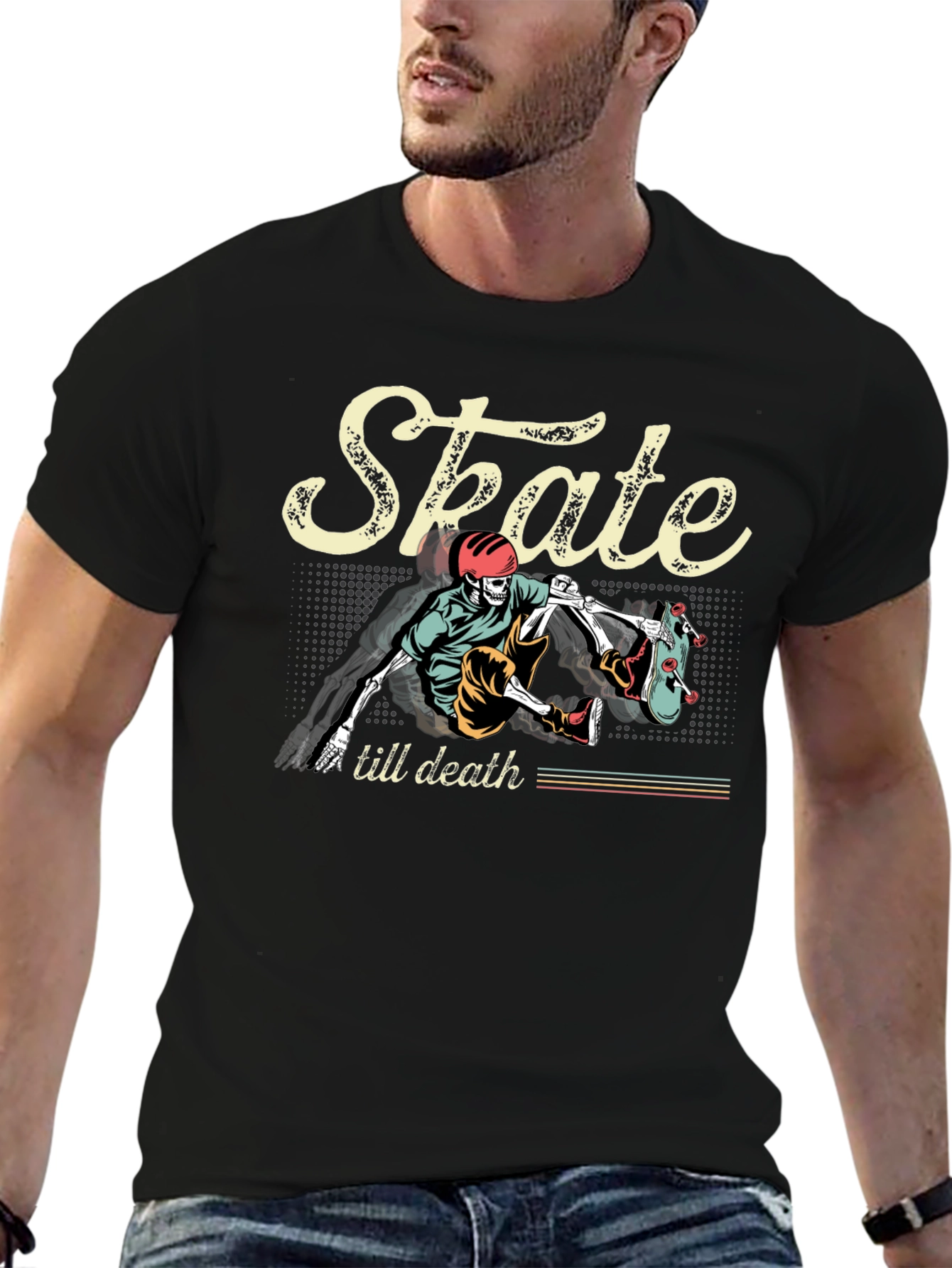 Skate Till Death Graphic Tee - Skeleton Skateboard T-Shirt
